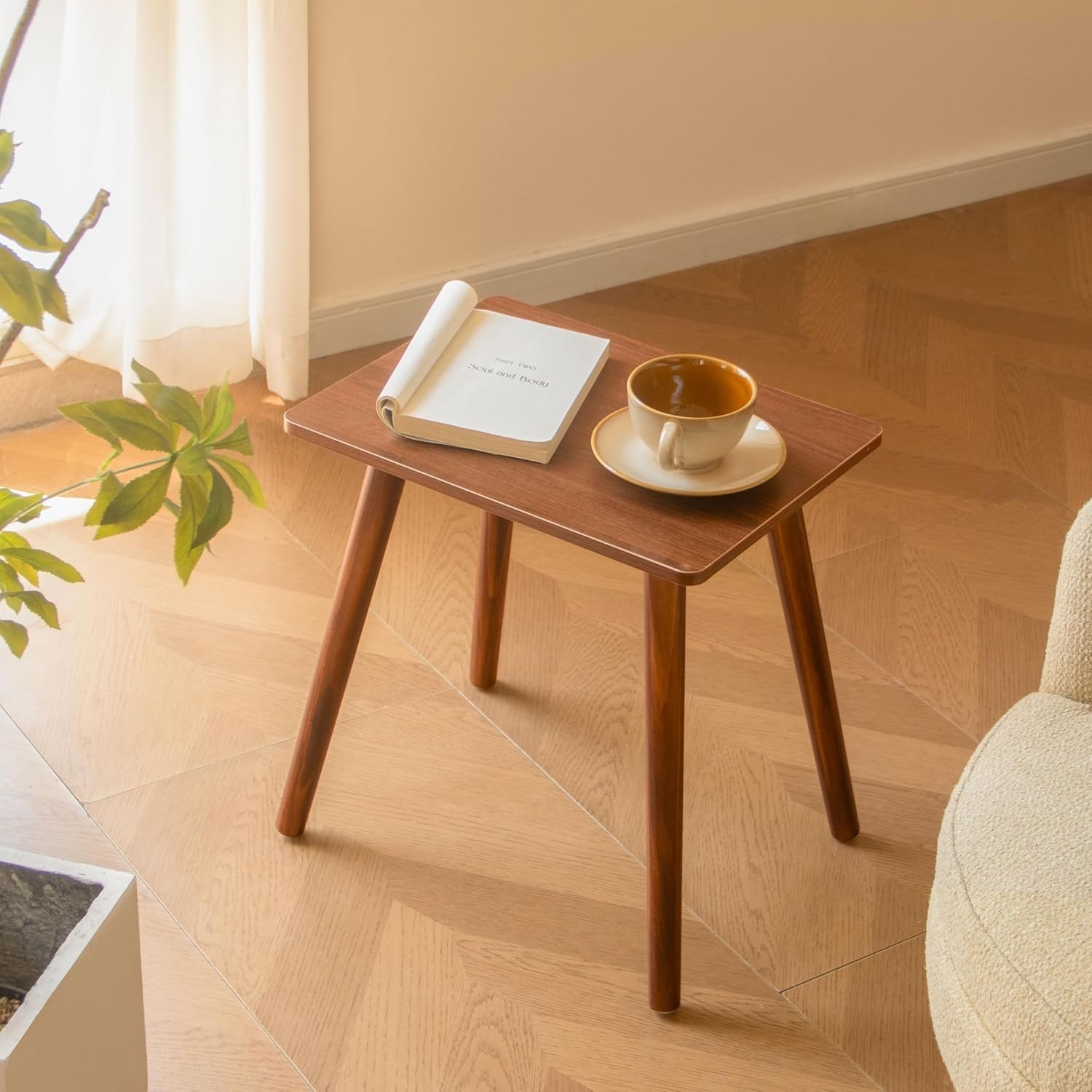 Elegant Walnut Brown End Table – Versatile Wood Accent for Bedroom & Office