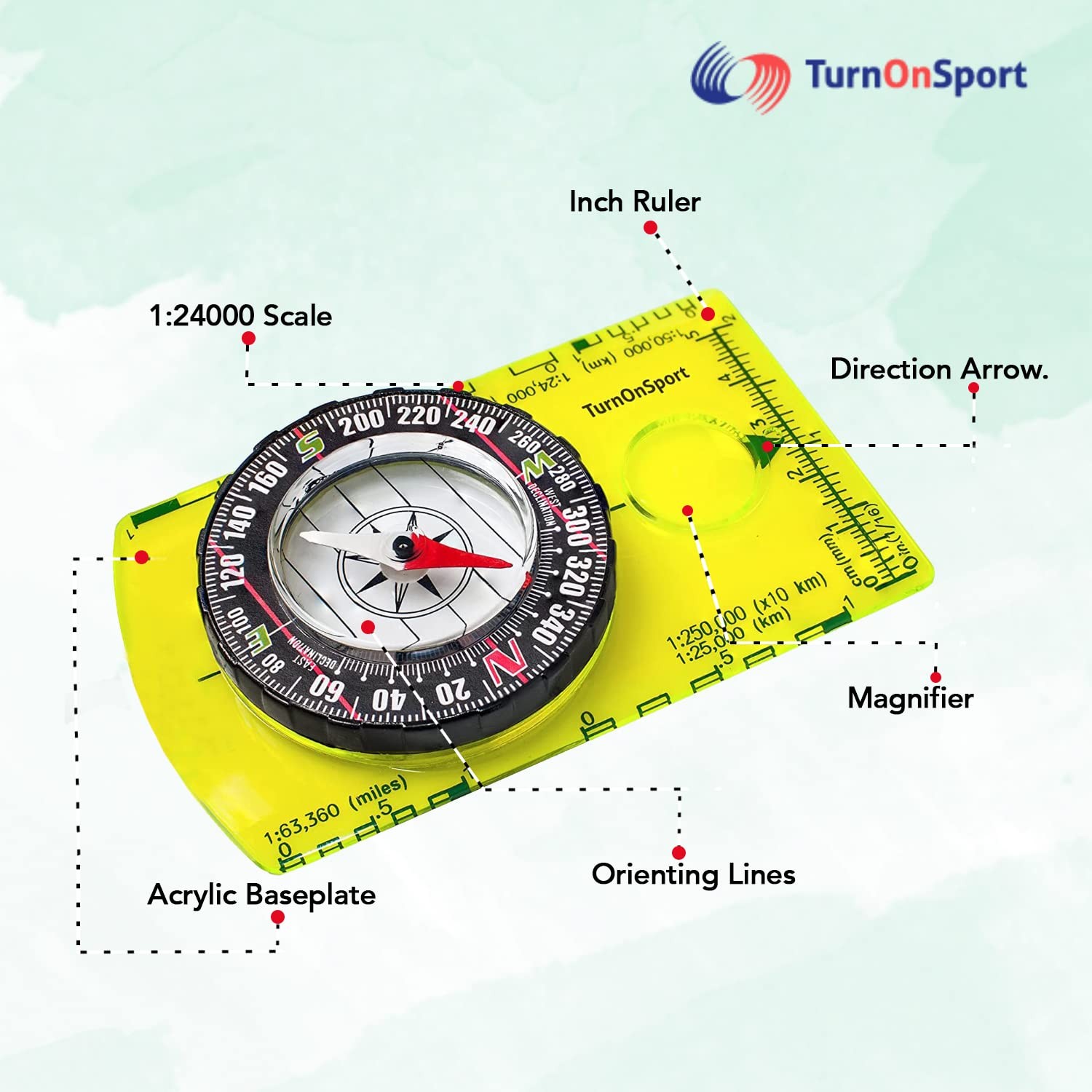 Turnonsport Orienteering Compass – Hiking Backpacking Compass – Advanced Scout