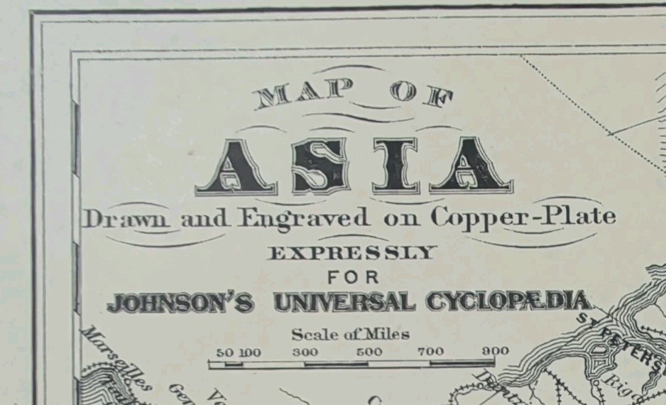 Antique 1885 ASIA Map ~ Authentic Old Original AJ JOHNSON COPPER PLATE