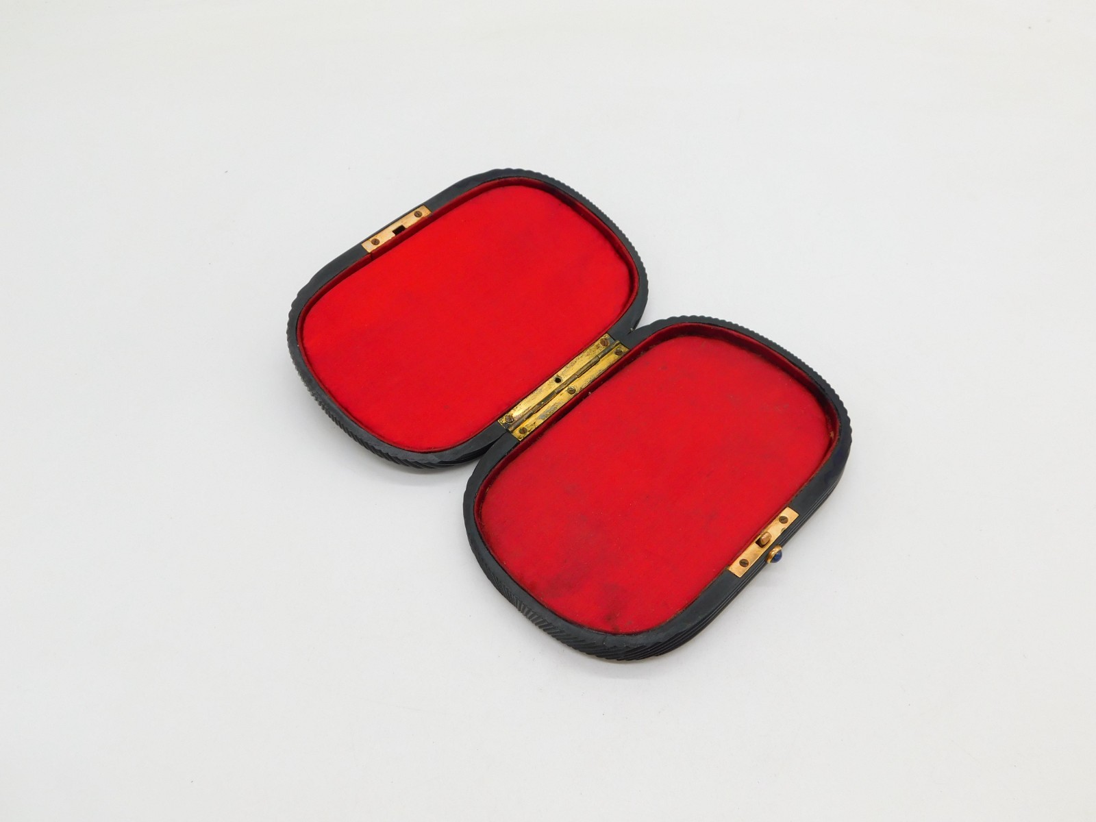 19th Century Prussian Reeded Hemacite & 14ct Gold Jewellery Box Antique