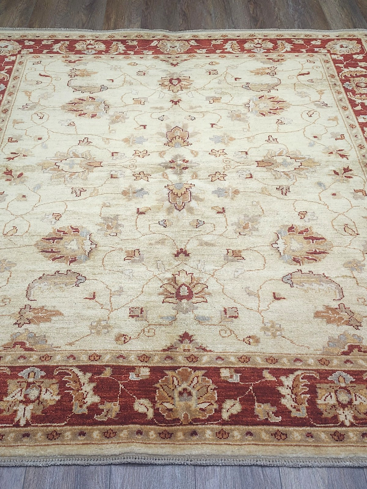 TURKISH OUSHAK RUG.MODERN MULTICOLORED AREA RUG 6×6.5 FT,HANDMADE BOHEMIAN RUG
