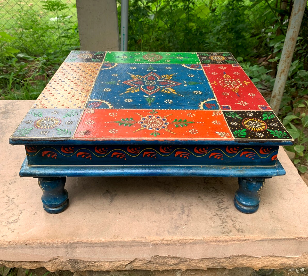 Antique Design Chowki Handmade Wooden Decorative Bajot Home Indian Art Stool