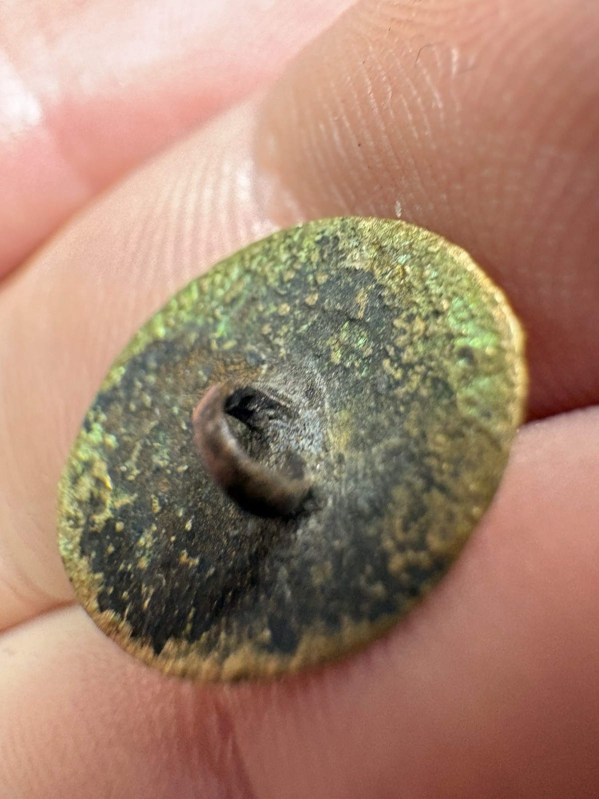 Colonial Era Brass Cufflink Relic C. 1700s – Hand Engraved Pattern – Dug