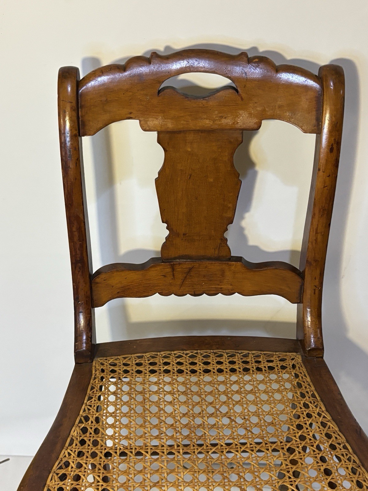 Early American Federal Period Bird’s Eye Tiger Maple Side Chair Cane Seat