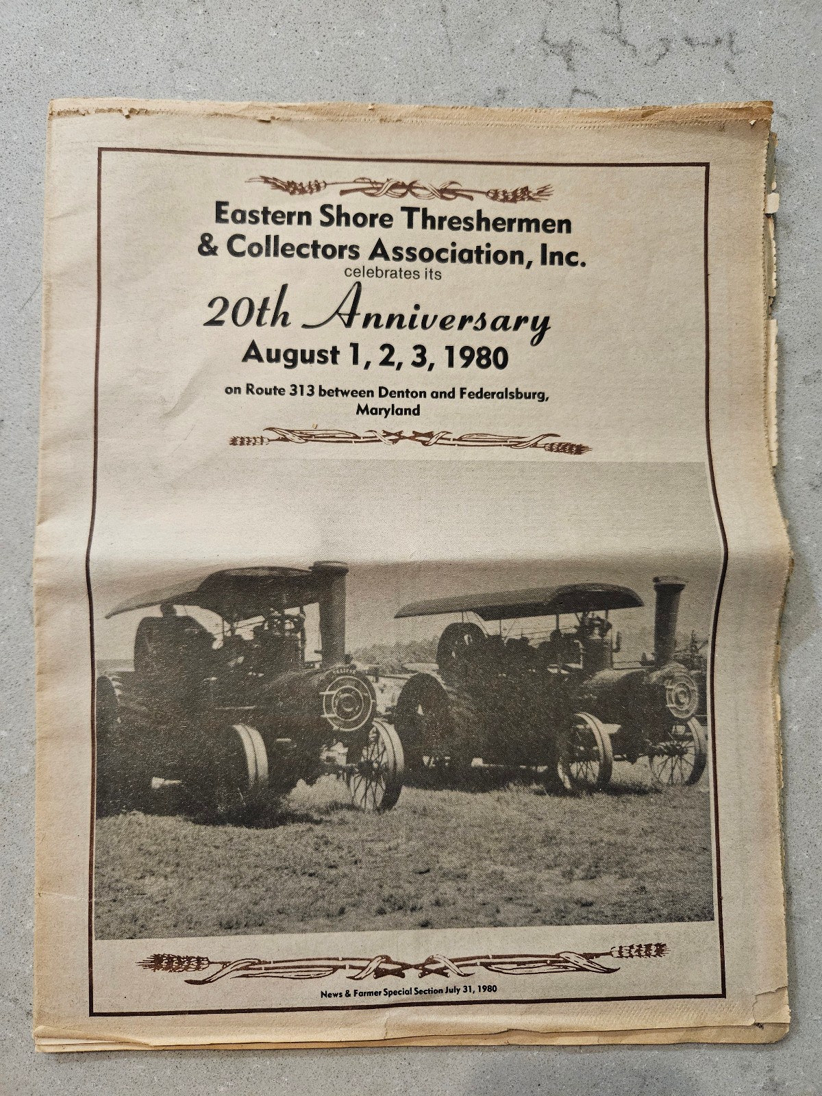 1980 Eastern Shore Threshermen 20th Anniversary Souvenir Newspaper Program MD