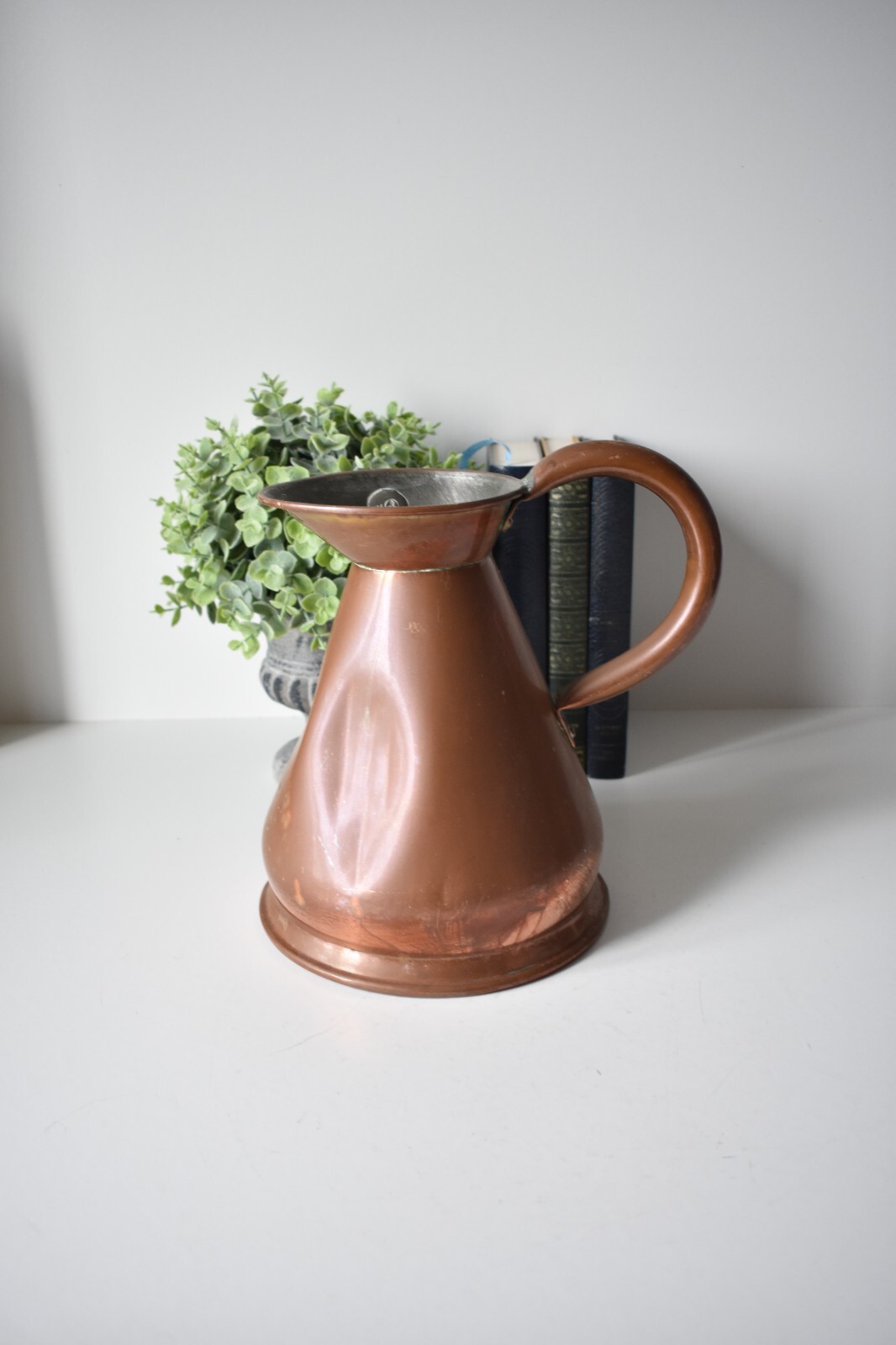 Antique Large Copper Jug Flower Vase Display 1/2 Gallon 4 Pints Farmhouse (n)