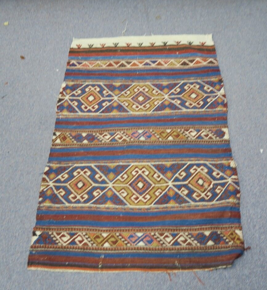 Vintage Hand Woven Embroidery Wool Sumak Weave Jajim 23″ x 35″ Moroccan Turkish
