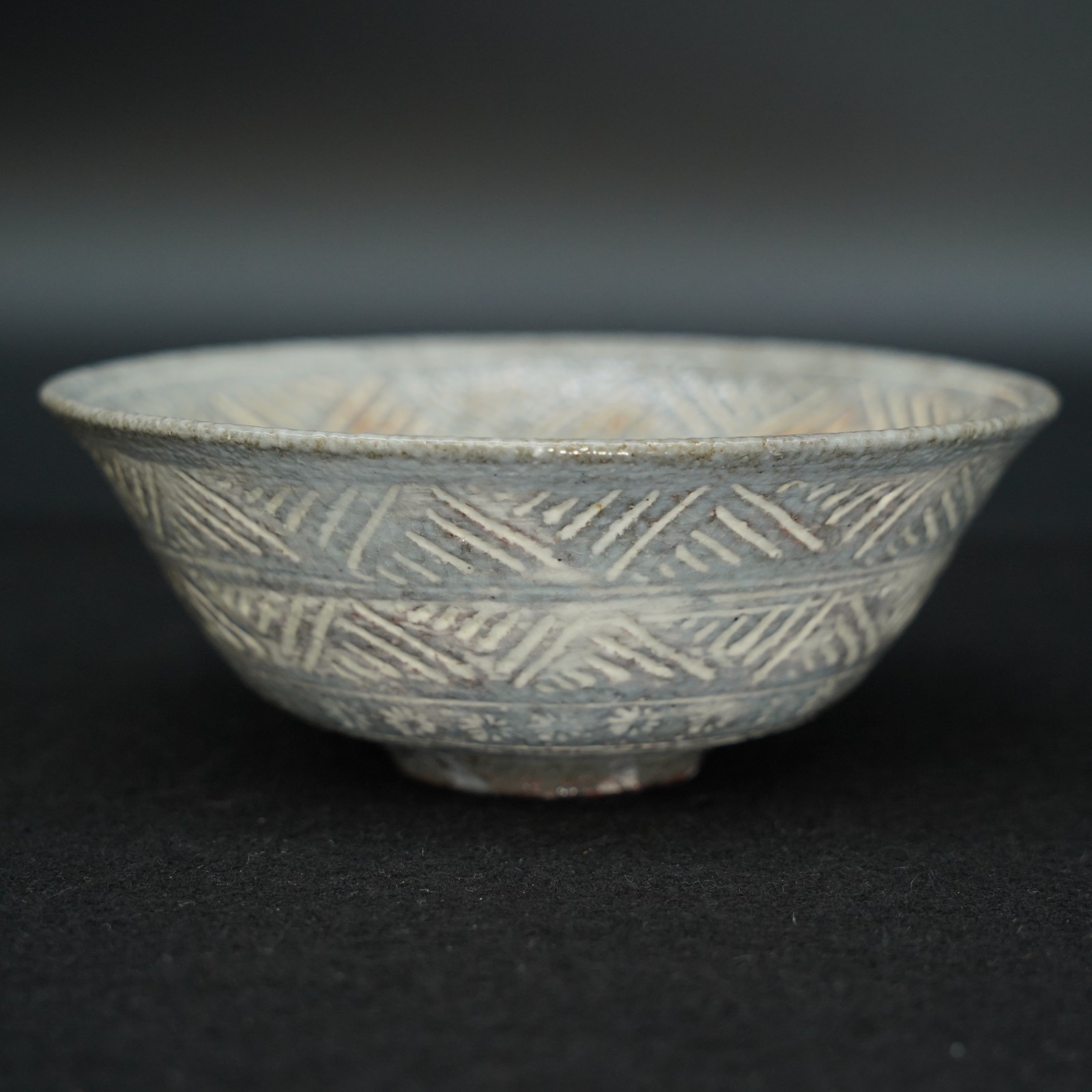Japanese Mishima Matcha Tea Bowl Chawan Pottery w/Tomobako 15cm Vintage 570ｇ