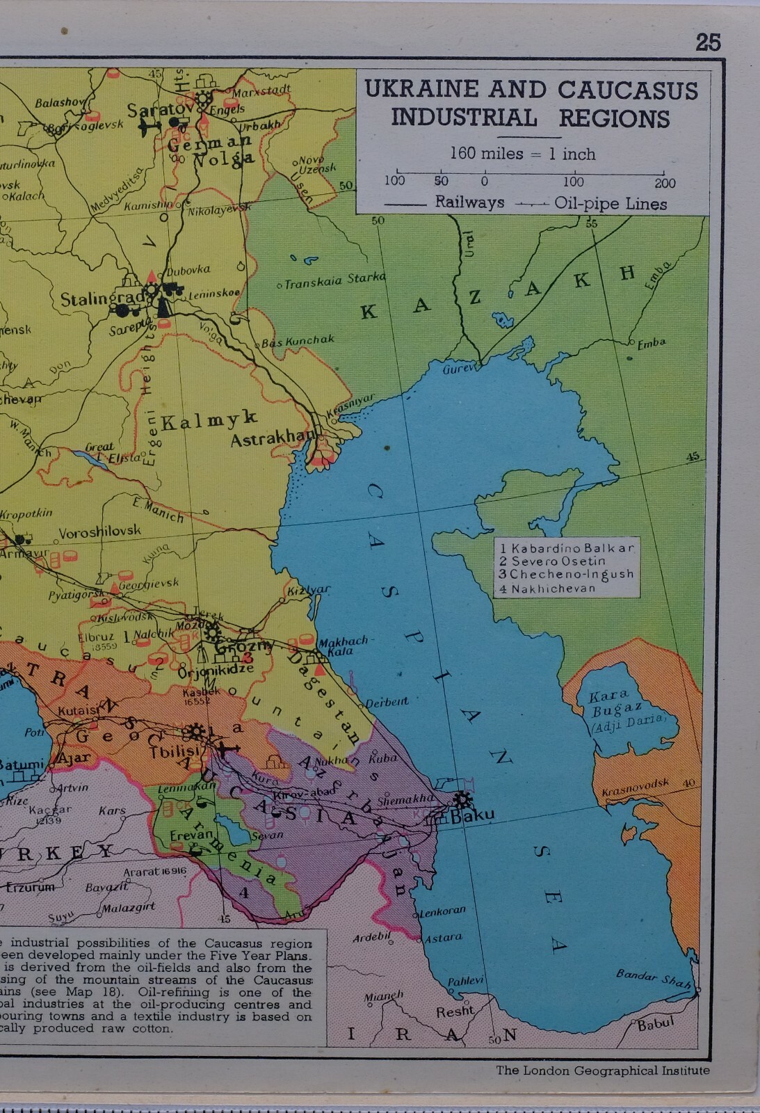1961 SOVIET MAP UKRAINE & CAUCASUS INDUSTRIAL REGIONS CRIMEA MOLDAVIA BAKU