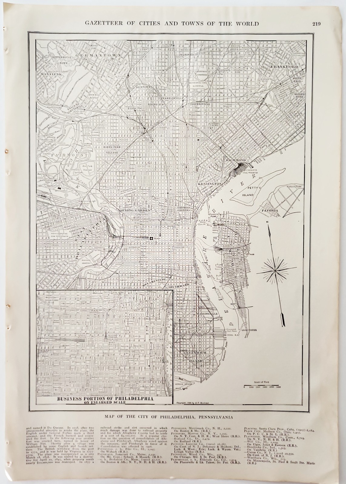 1914 Philadelphia Pennsylvania City Map Antique Atlas Collier Transportation E13