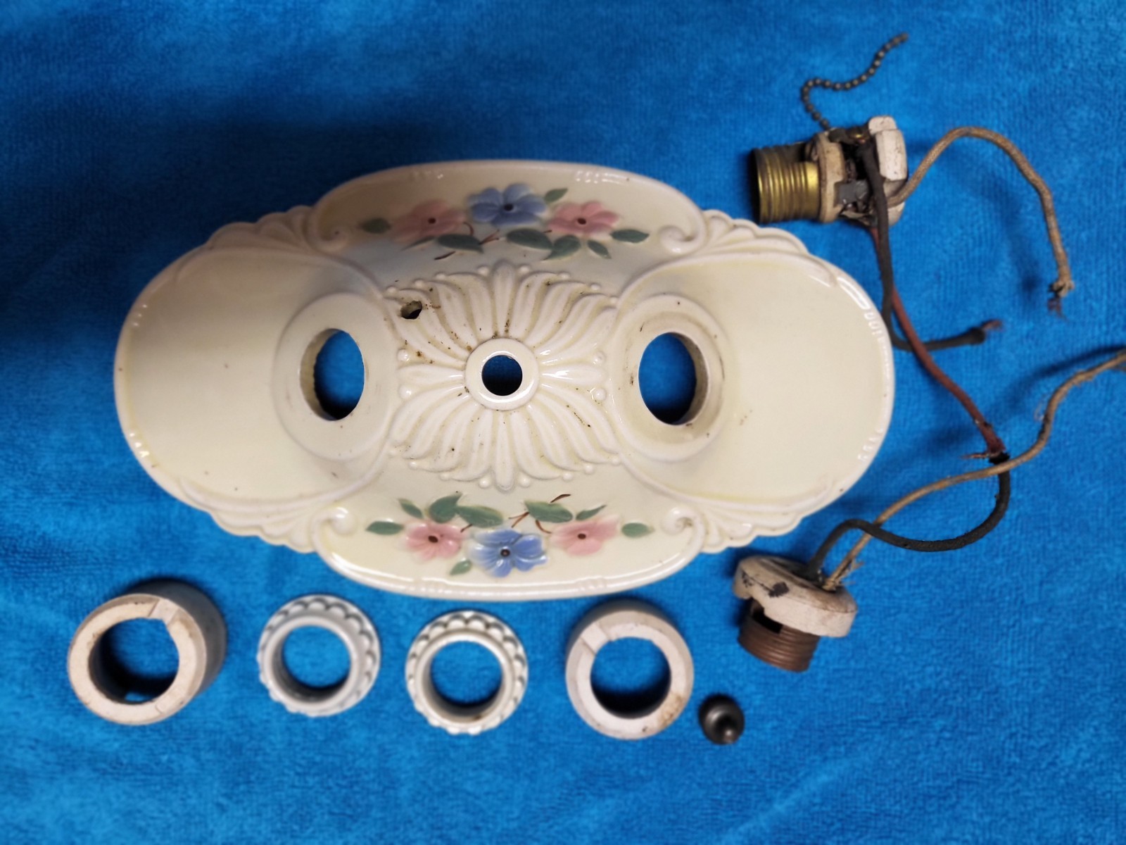 Antique Porcelain Floral Ceiling Double Socket Light Fixture