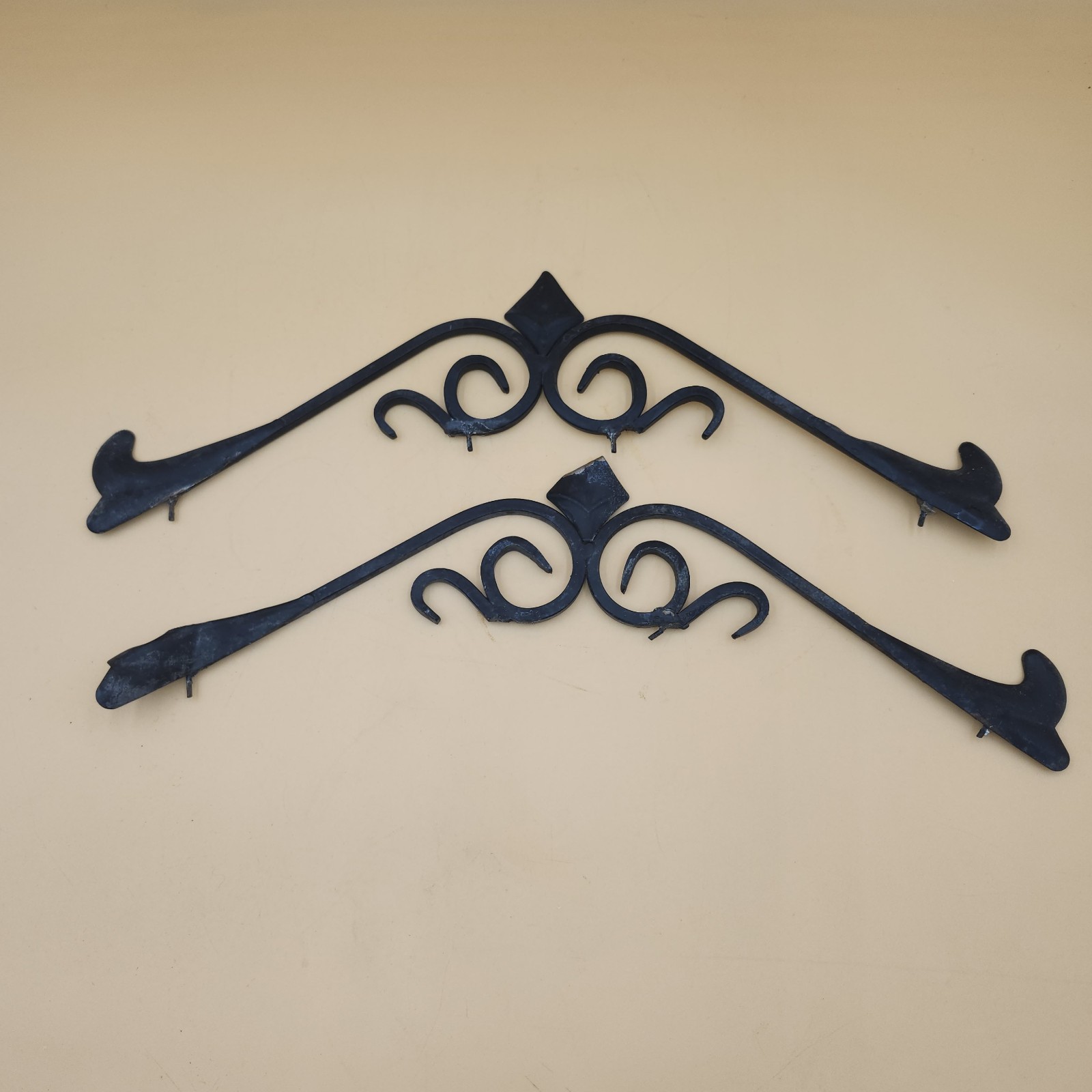 2 vintage cast iron Metal Wall Art Decor Pediment Garden 16 in long