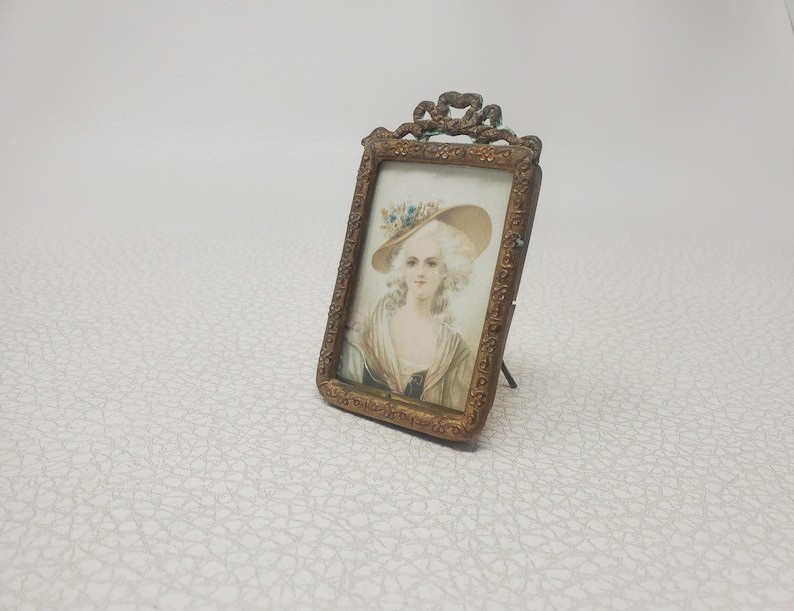 Antique A.M.Y. 24K Gold Plated Miniature Frame Victorian Lady Portrait