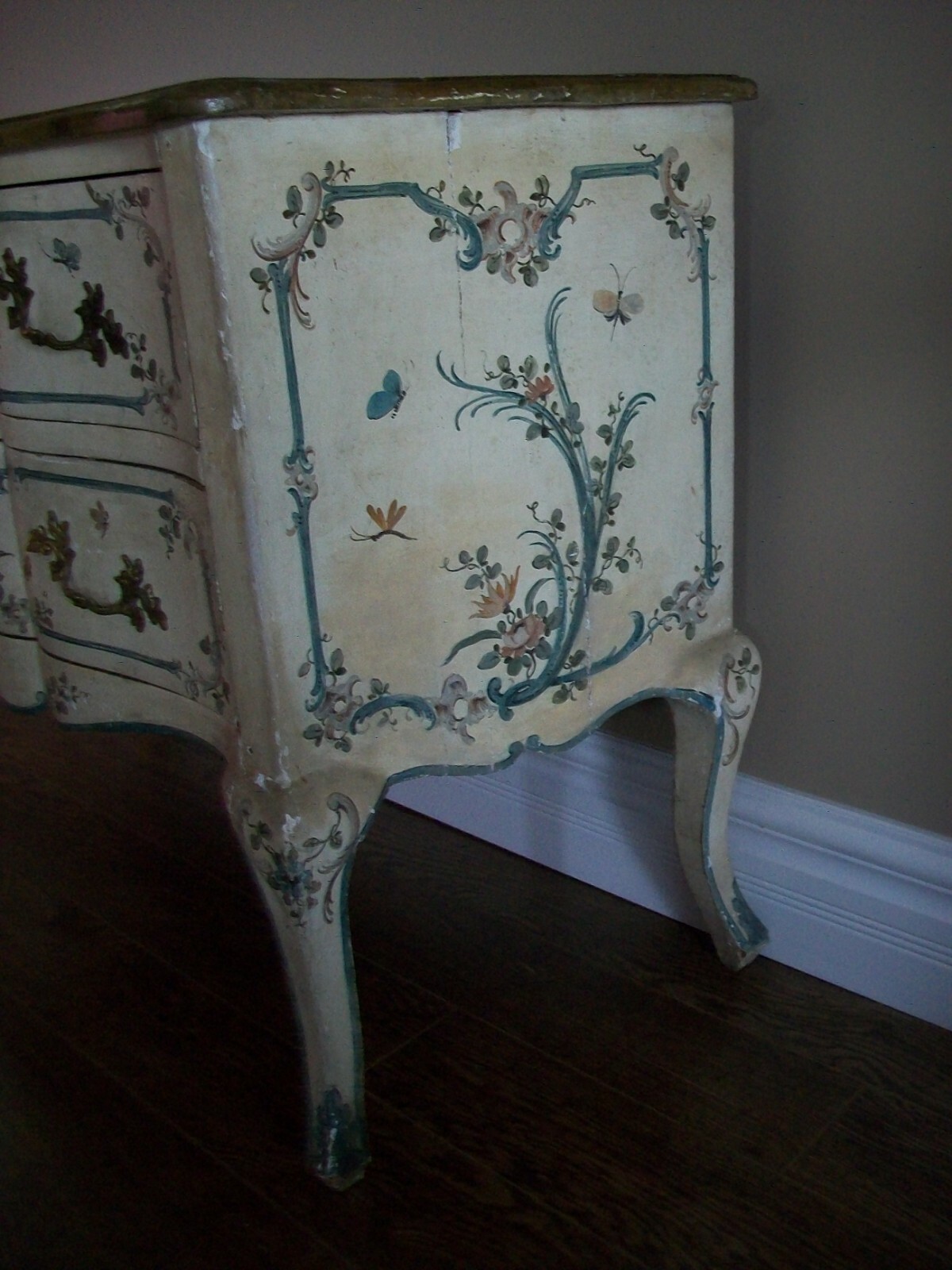 Italian Rococo Floral & Butterfly Painted Chest of Drawers – Mid 19th Century