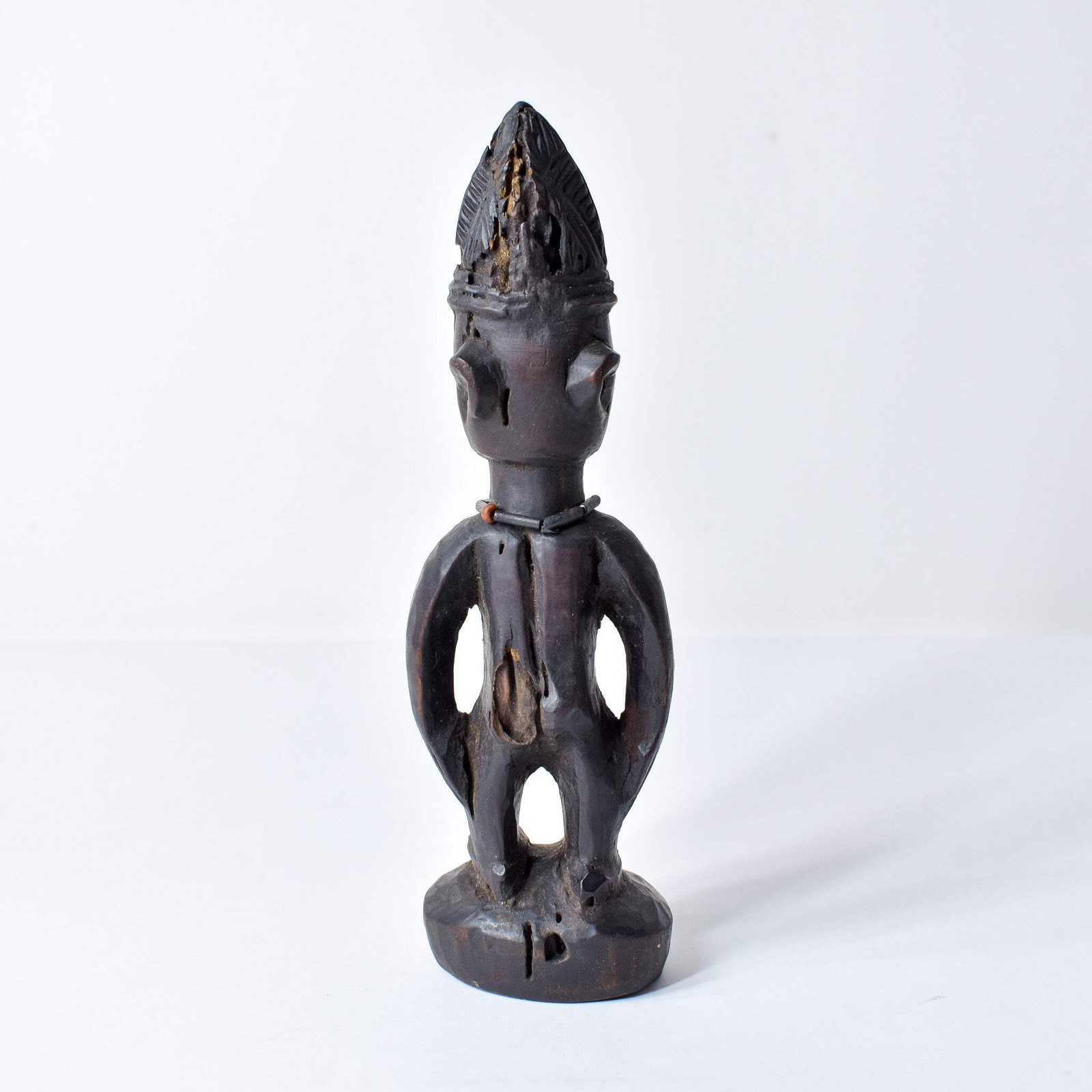 Yoruba Ibeji Male Figure With Glass Bead Necklace Nigeria