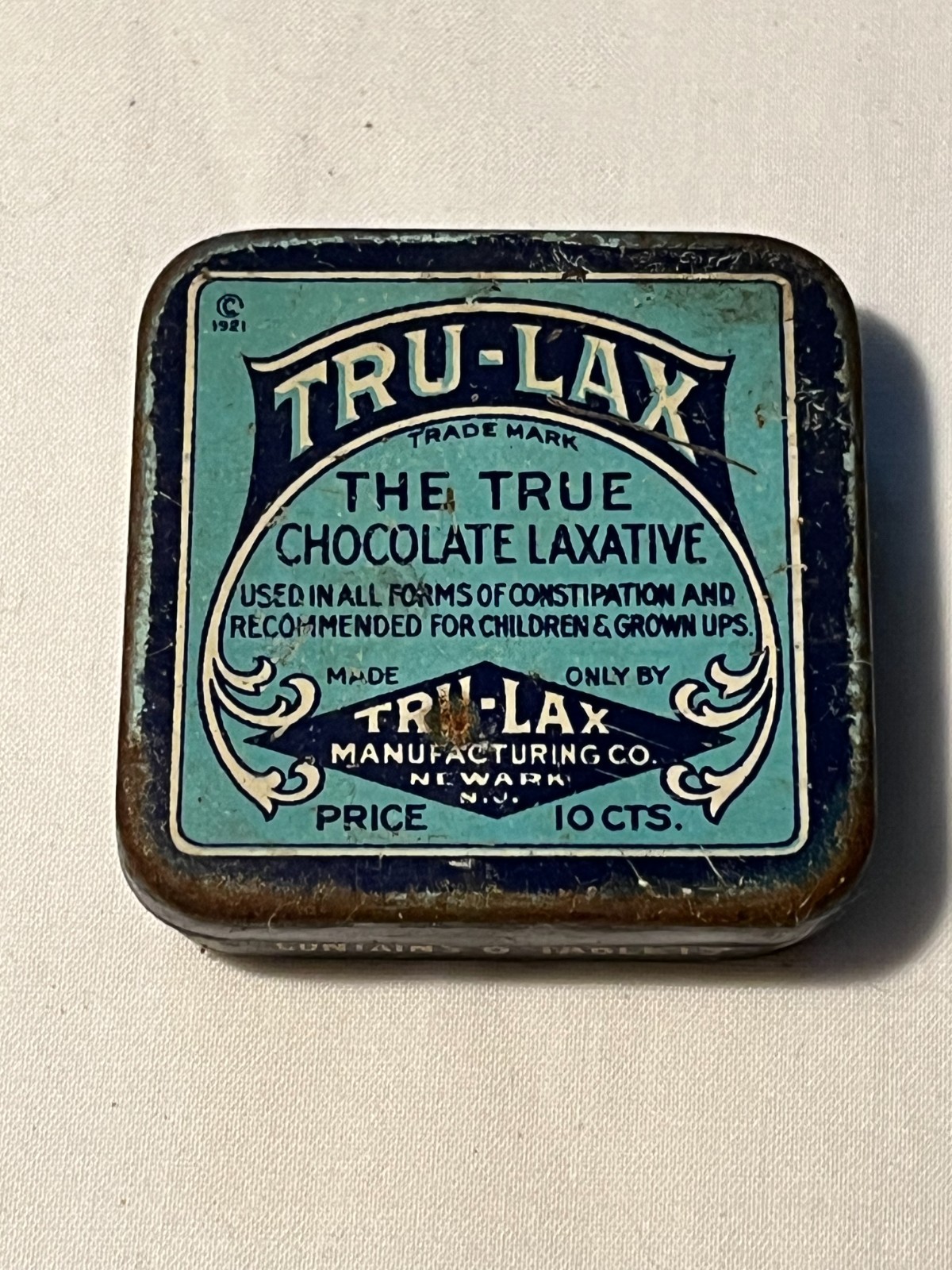 c1920s TRU-LAX the true chocolate laxative Tru Lax Newark, N.J. Medical TIN