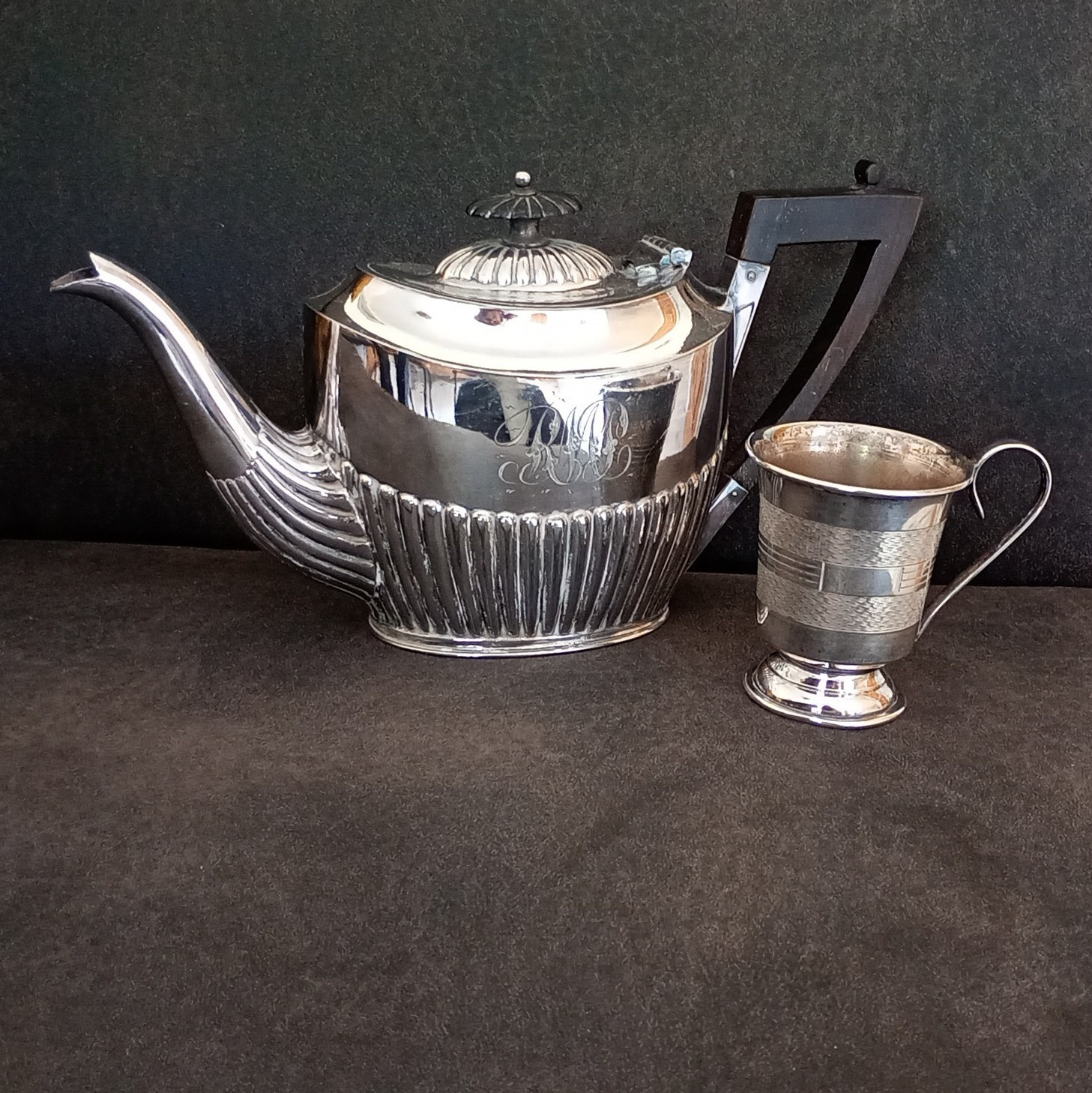 Silver Plate Lidded Tea/Coffee Pot with Wooden Handle & EPNS Cup, England