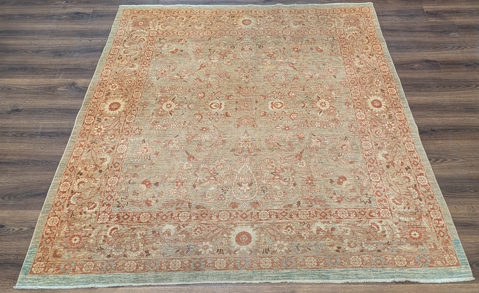 Square Peshawar Rug 7×7 ft, Wool, Hand Knotted, Light Neutral Colors