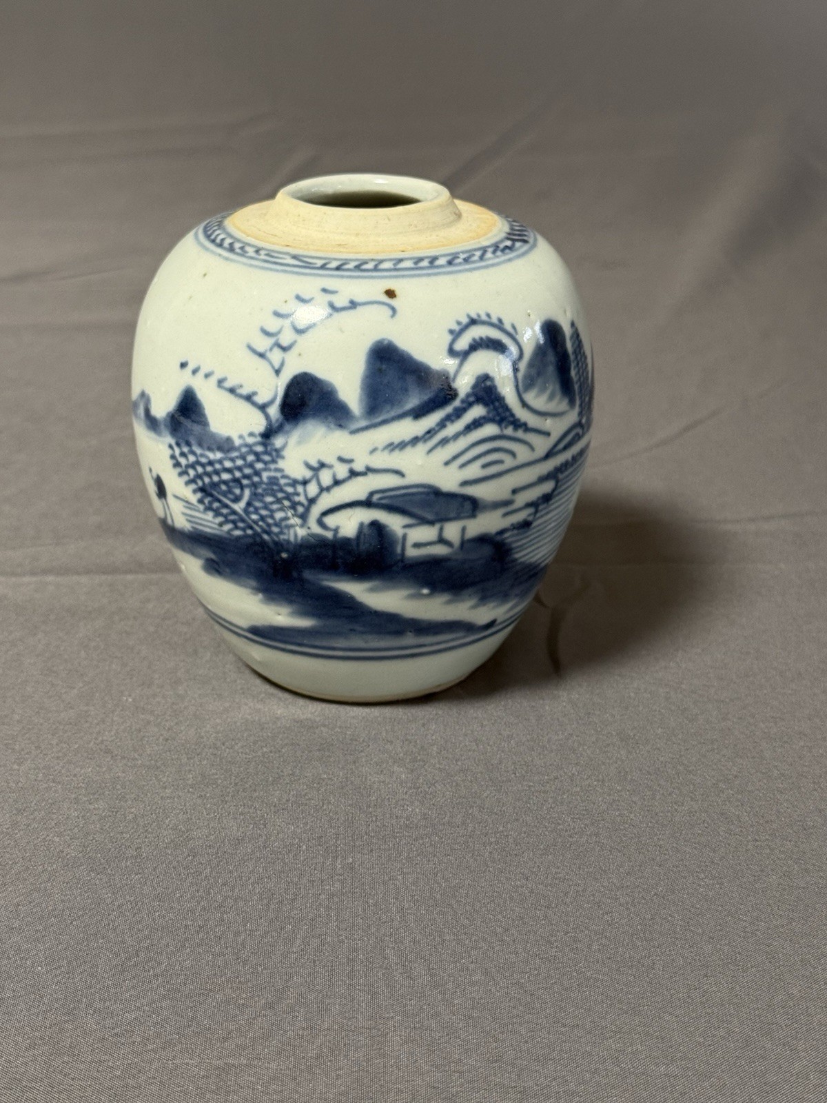 Antique 19th C Chinese Blue & White Jar Late Qing c.1880–1900 Provincial 4.4”