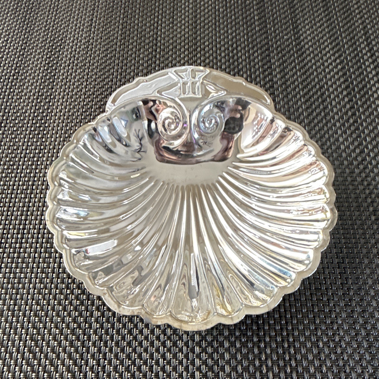 Silverplate Shell Shaped Bowl Dish w/ Scroll Accent Made in China