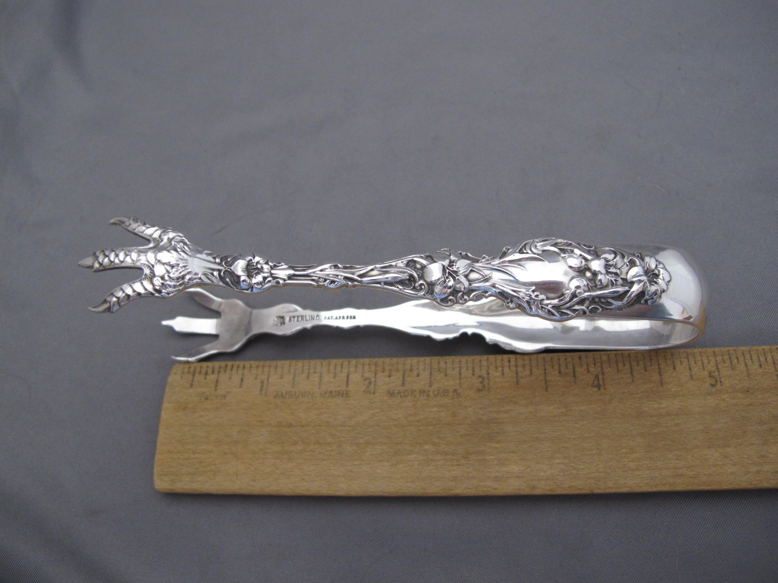 Whiting Sterling LILY (1902) Large SUGAR TONGS-5 Inches-Pat Apd For-Mono SKS