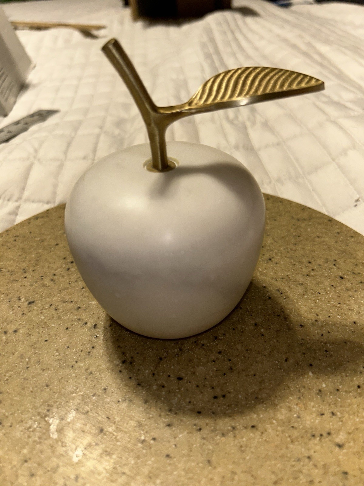 Anthropology white/gray Swirl solid marble and brass apple Leaf Paper Weight