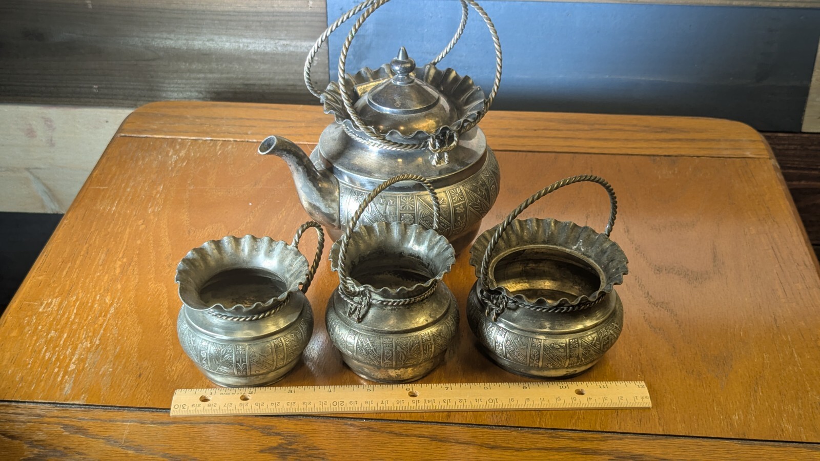 Quadruple Silver Plate Antique 4 Piece Tea Set circa 1893-1899 by Aurora MFG Co