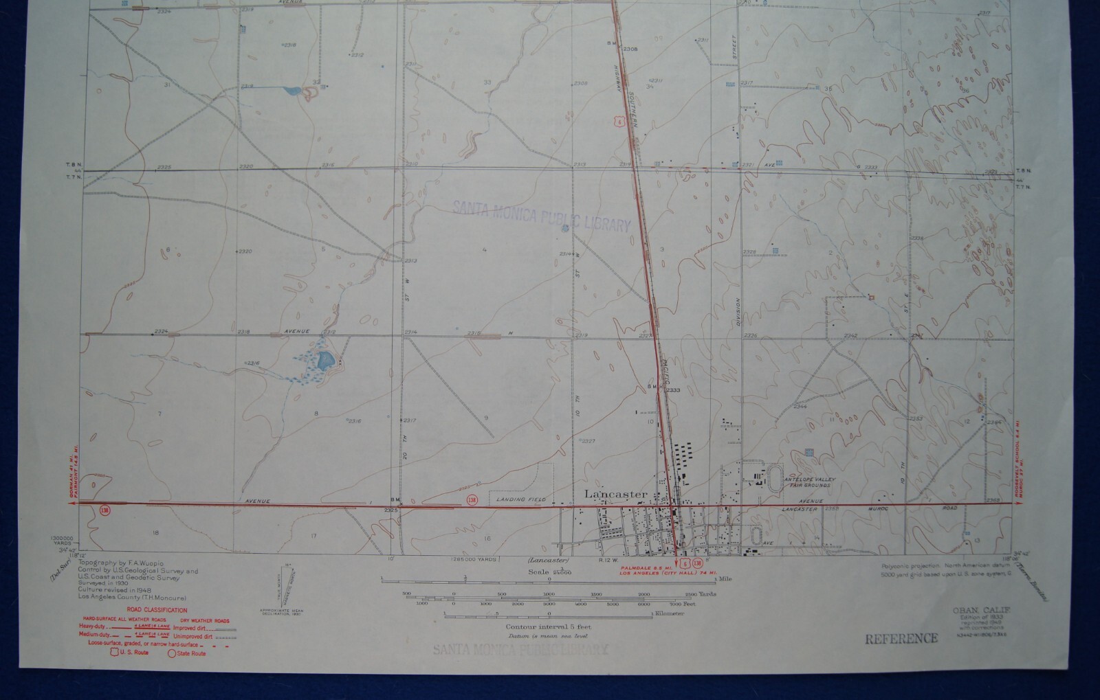 Vintage 1949 USGS Topo Map Oban / Lancaster, California 17 X 25″ Antelope Valley