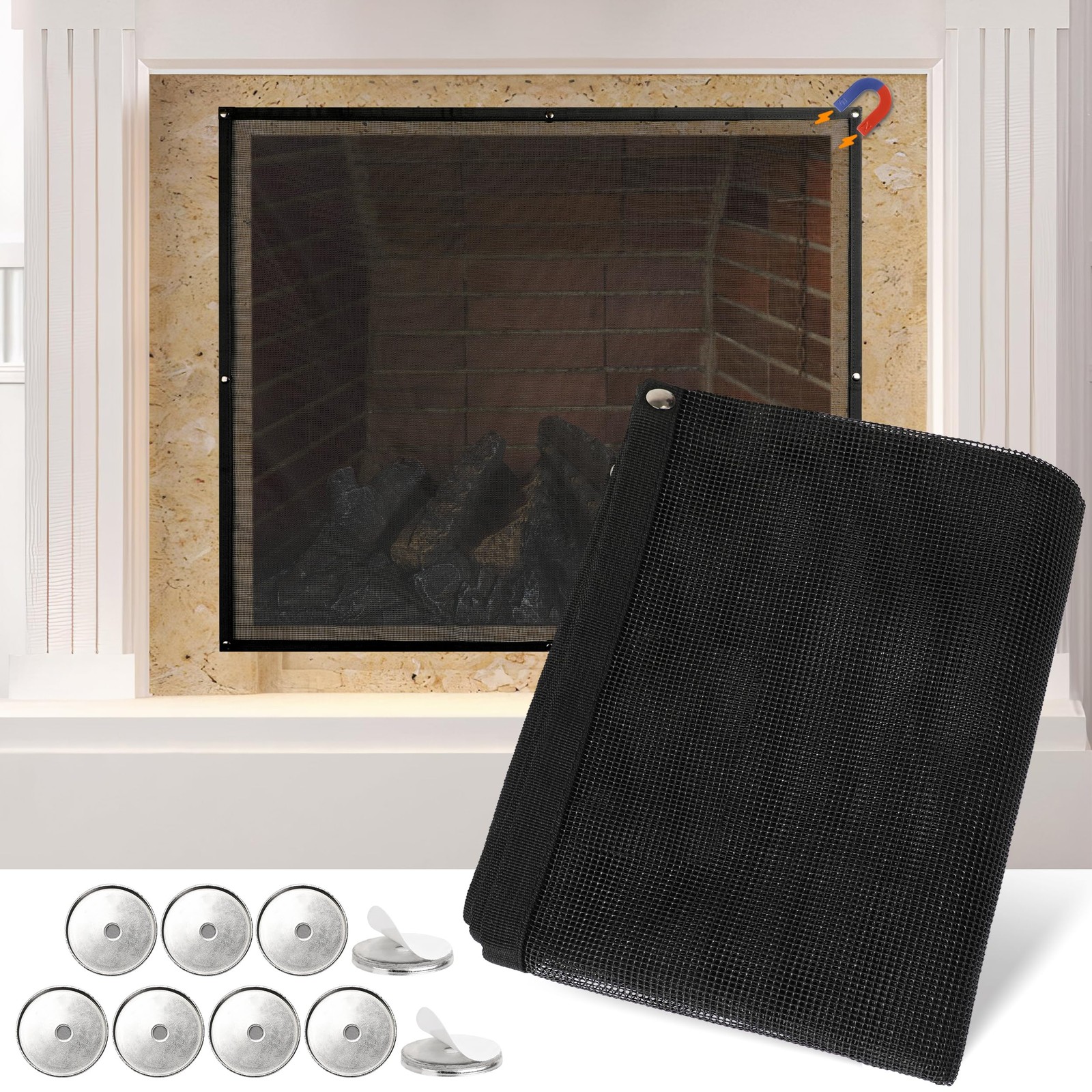 MyLifeUNIT Mesh Fireplace Cover, 36″ x 30″ Magnetic x 30″, Black