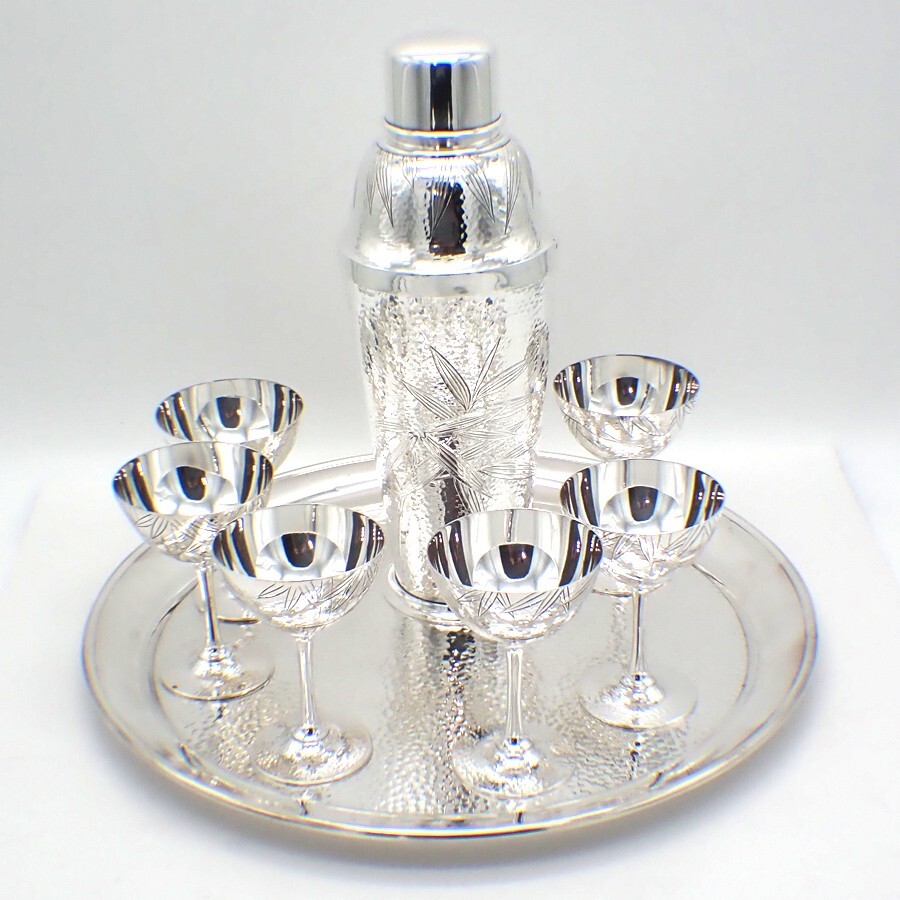 Japanese Cocktail Set Bamboo Designs Hammered Sterling Silver
