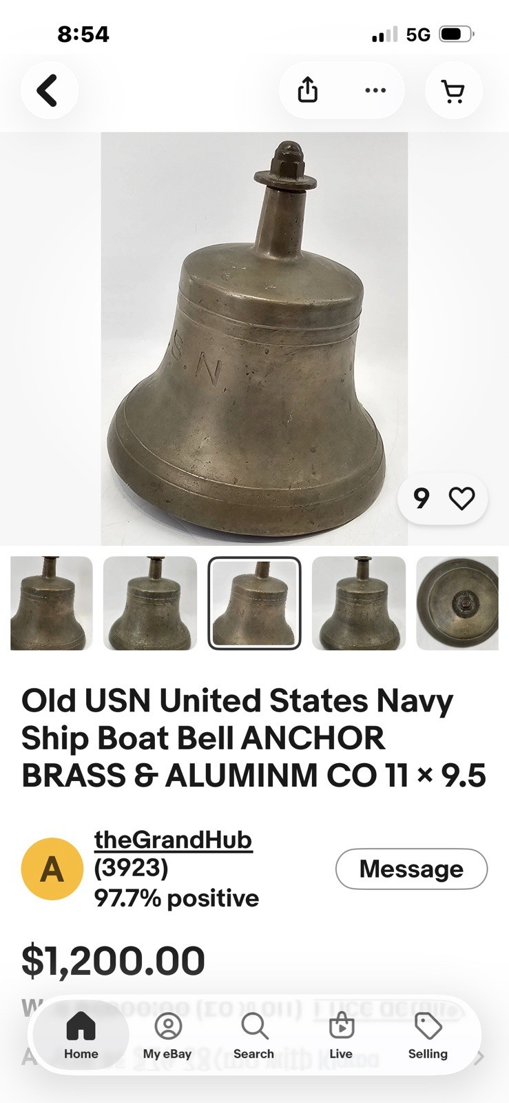 US Navy WWII Vintage Original Ship’s Bell – Anchor Brass & Aluminum Co