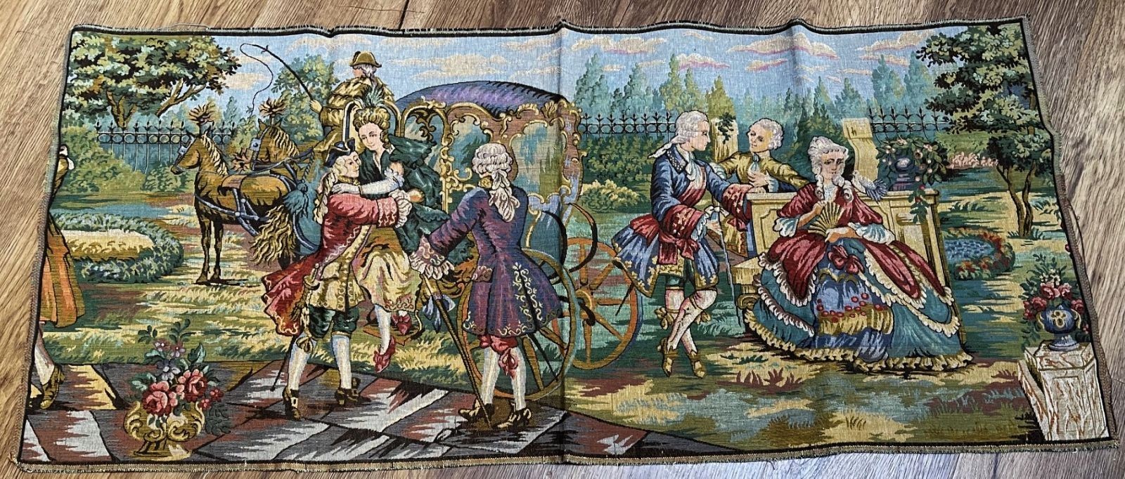 Vintage Colorful Tapestry Wall Hanging French Country 20″ x 36″ Made in Belgium