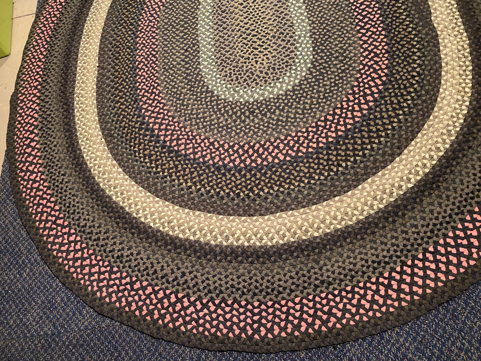 Vintage Handmade Oval Wool Braided Rug 81″ X 71″