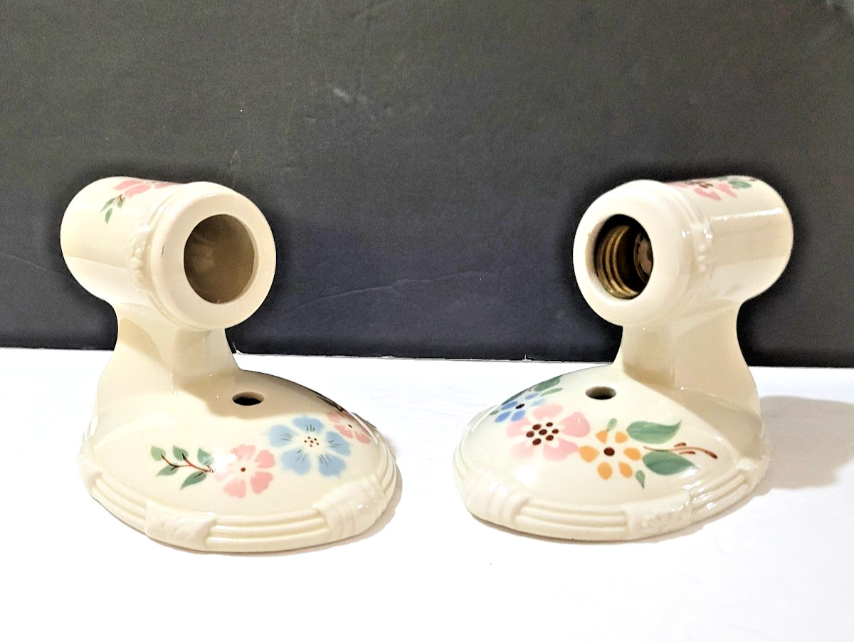 Vintage 1930s Porcelain Art Deco electric Light Scones Socket Flowers Floral MCM