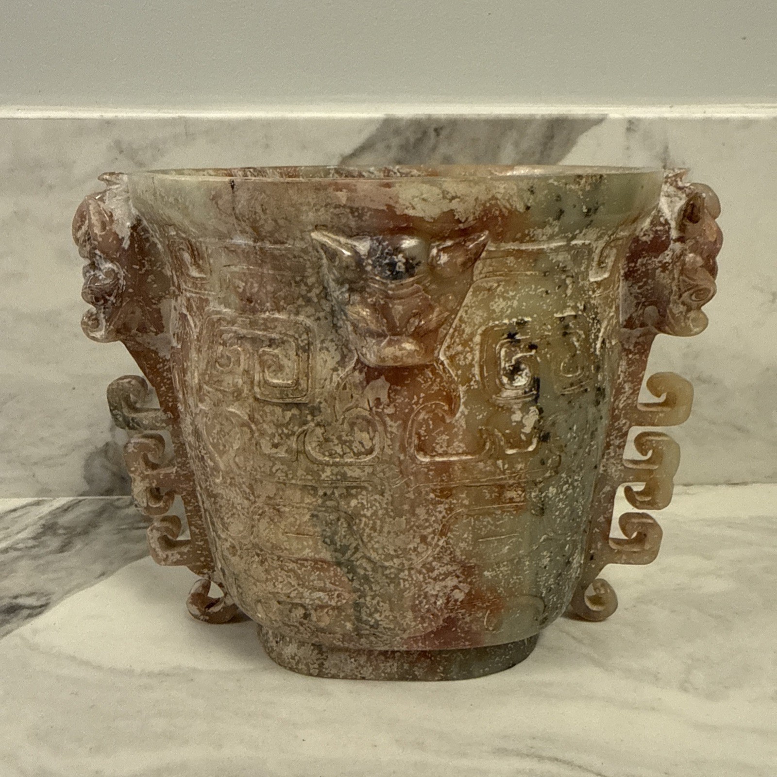 Antique Chinese Nephrite Jade Vase Finely Carved Details From Palm Beach Estate