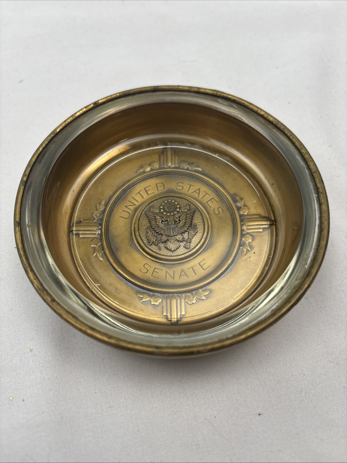 United States Senate Ashtray / Trinket dish Brass-Plated Metal and Glass Vintage