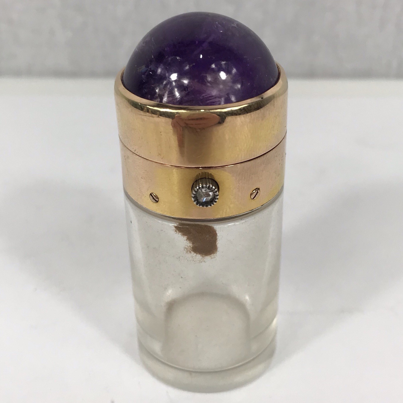 Fine Antique French 18ct Solid Gold Diamond & Cabochon Amethyst Scent Bottle