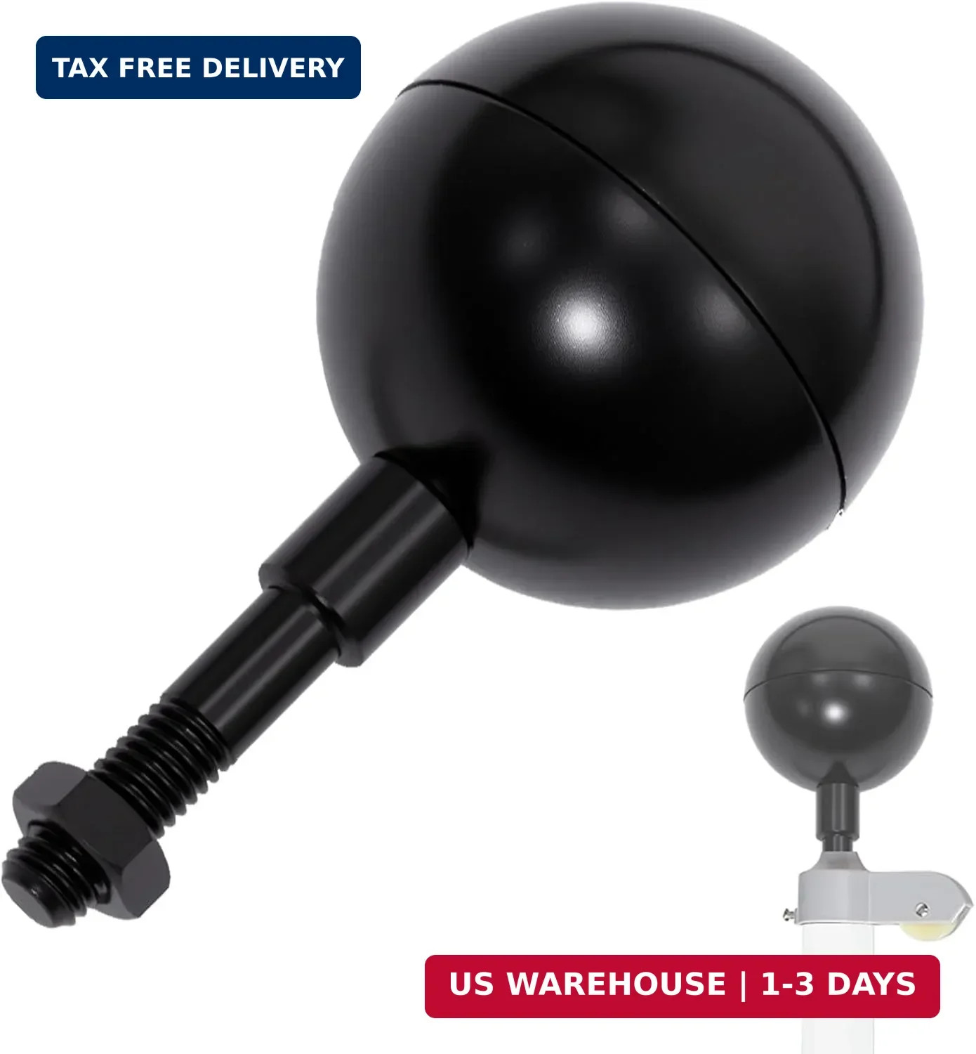 Flag Pole Ball Topper for Outdoor, Black Flagpole Ball Topper Finial Replacement