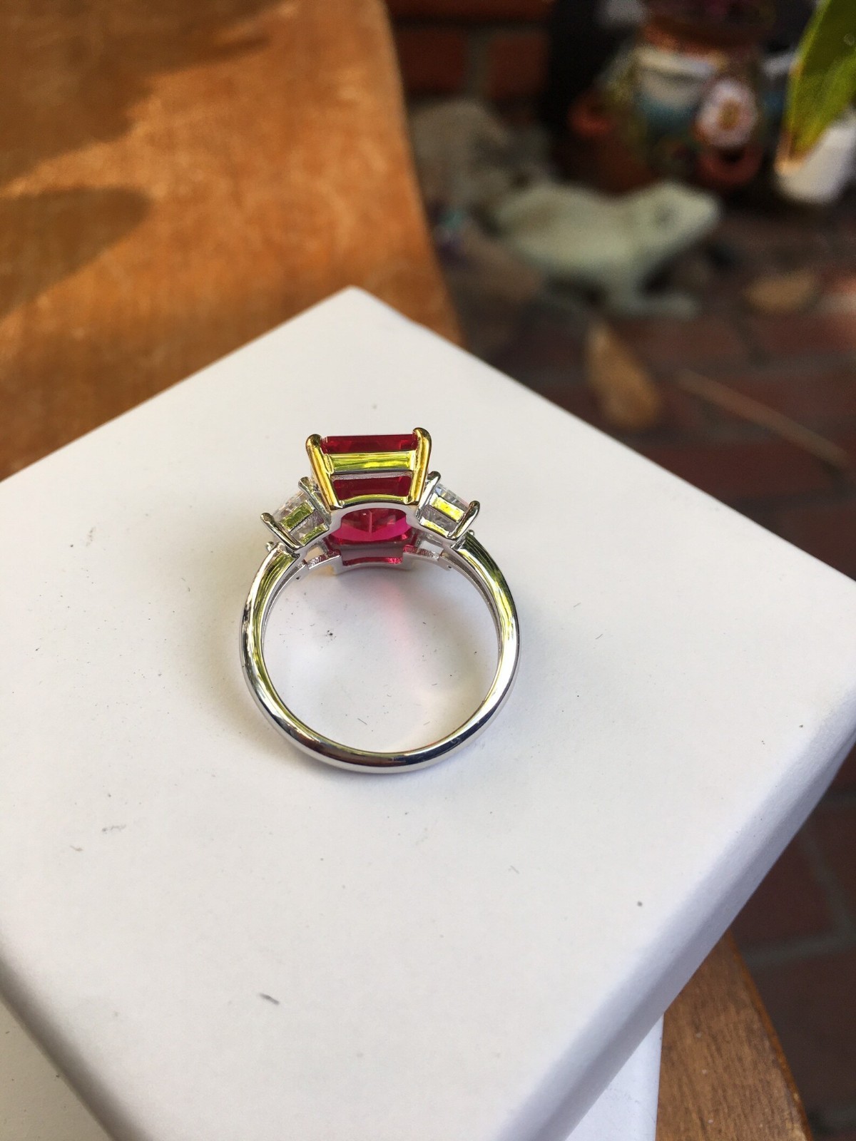6.00 Ct Emerald Cut Natural Ruby And Diamond Ring 14K White Gold Size 7