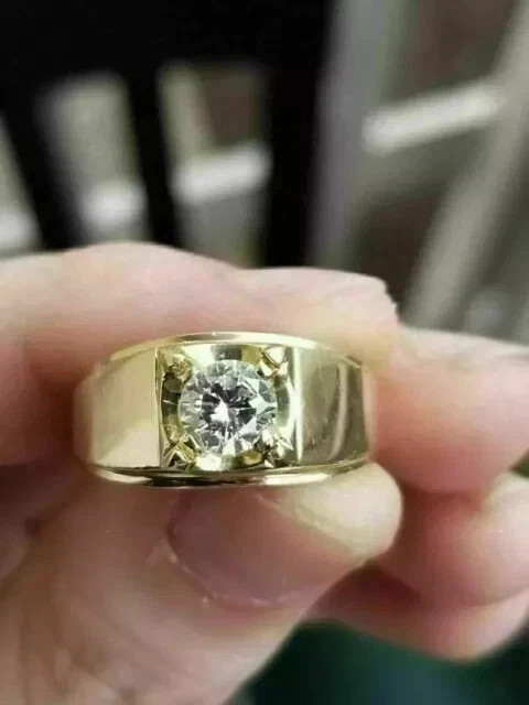 2Ct Round-Cut Lab Created Diamond Men’s Pinky Ring 14K Yellow Gold Plated