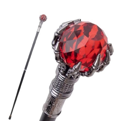 Steampunk Silver Clasp Red Artificial Ball Handle Cane/Walking Stick 93cm New