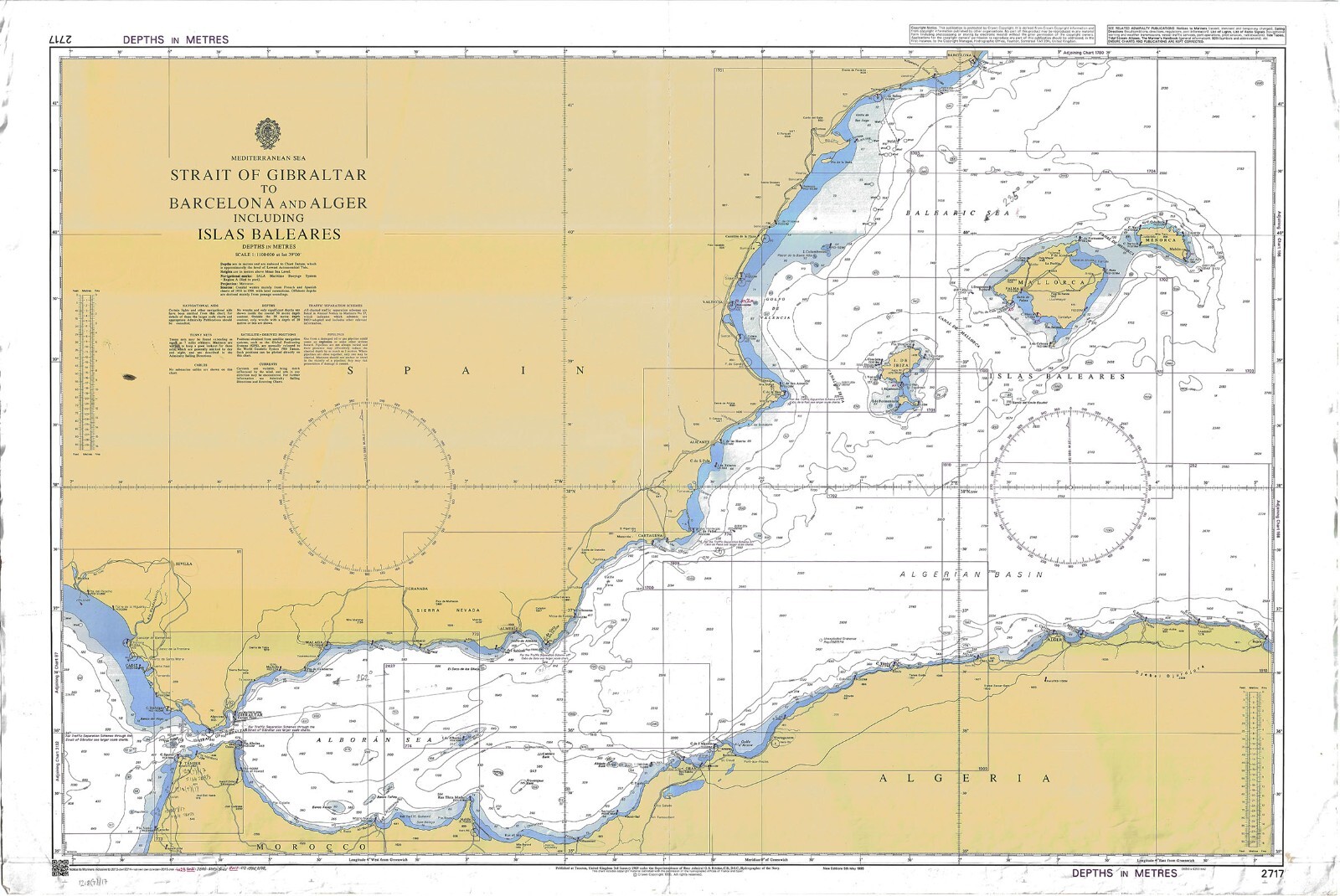 Admiralty 2717 Strait Of Gibraltar To Barcelona Alger Islas Baleares Map Charts