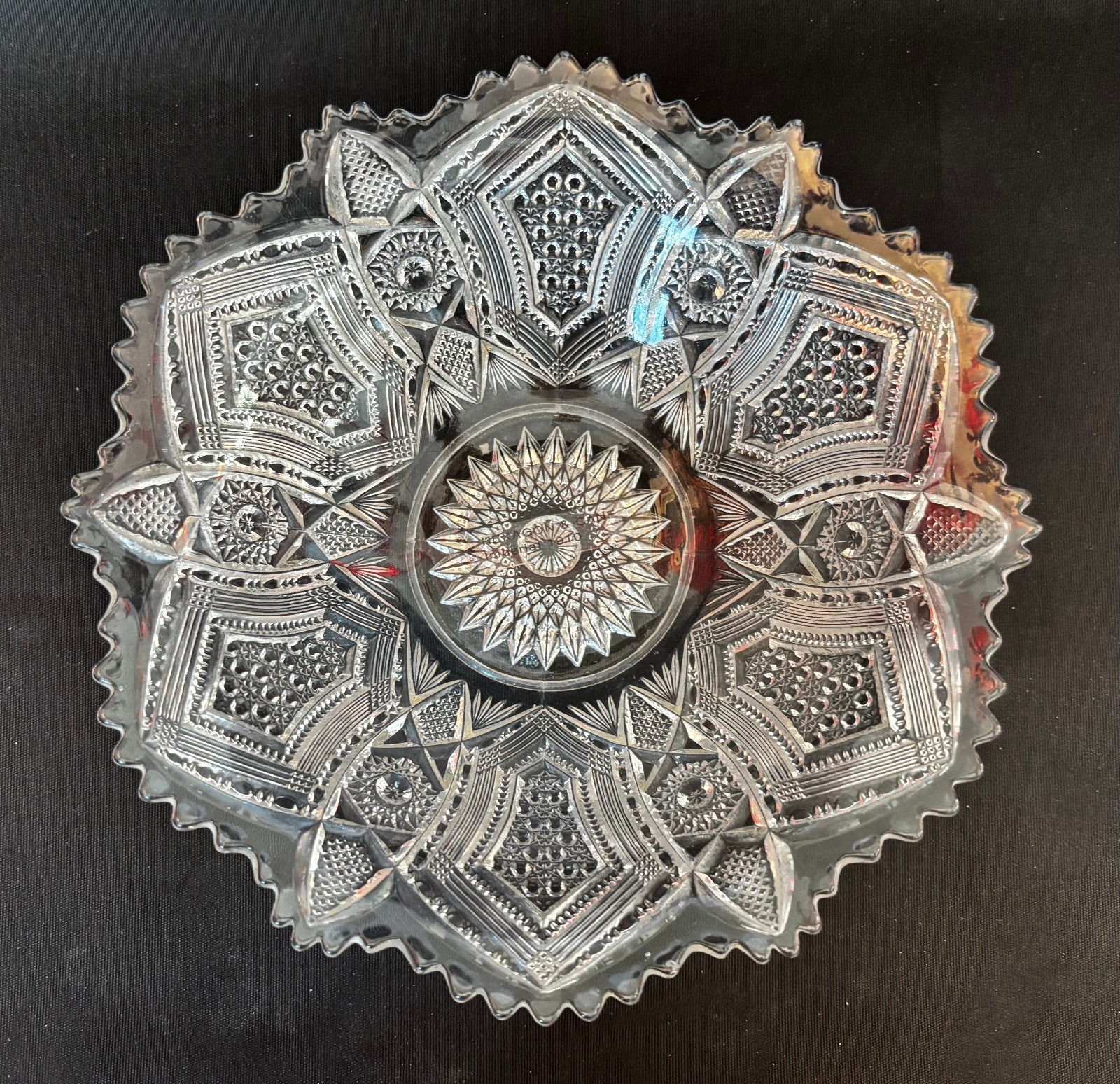 EAPG Antique Pattern HEXAGON & CANE LARGE SERVING BOWL Imperial Glass #502