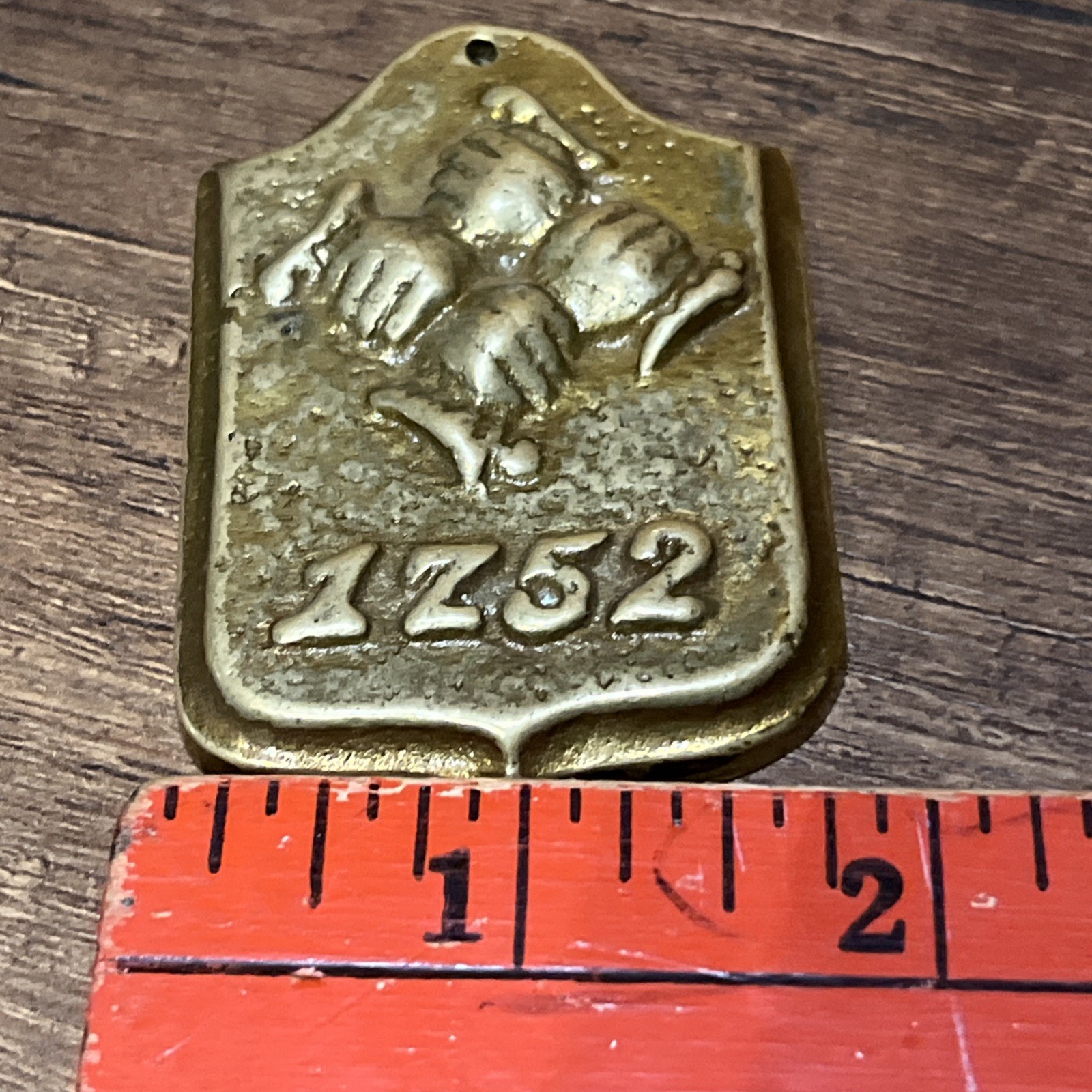 Vintage Solid Brass Fireman’s Insurance Mark #1752 Fist Handshake Insignia