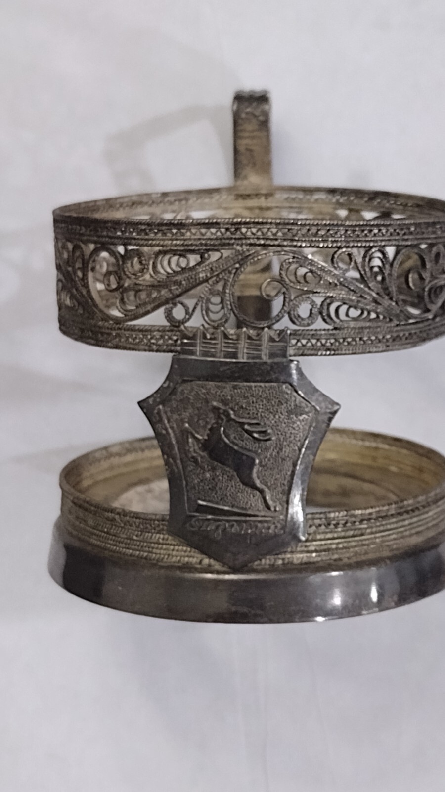 ANTIQUE RUSSIAN ART DECO SILVERPLATED FILIGREE CUP HOLDER. 4 Piece