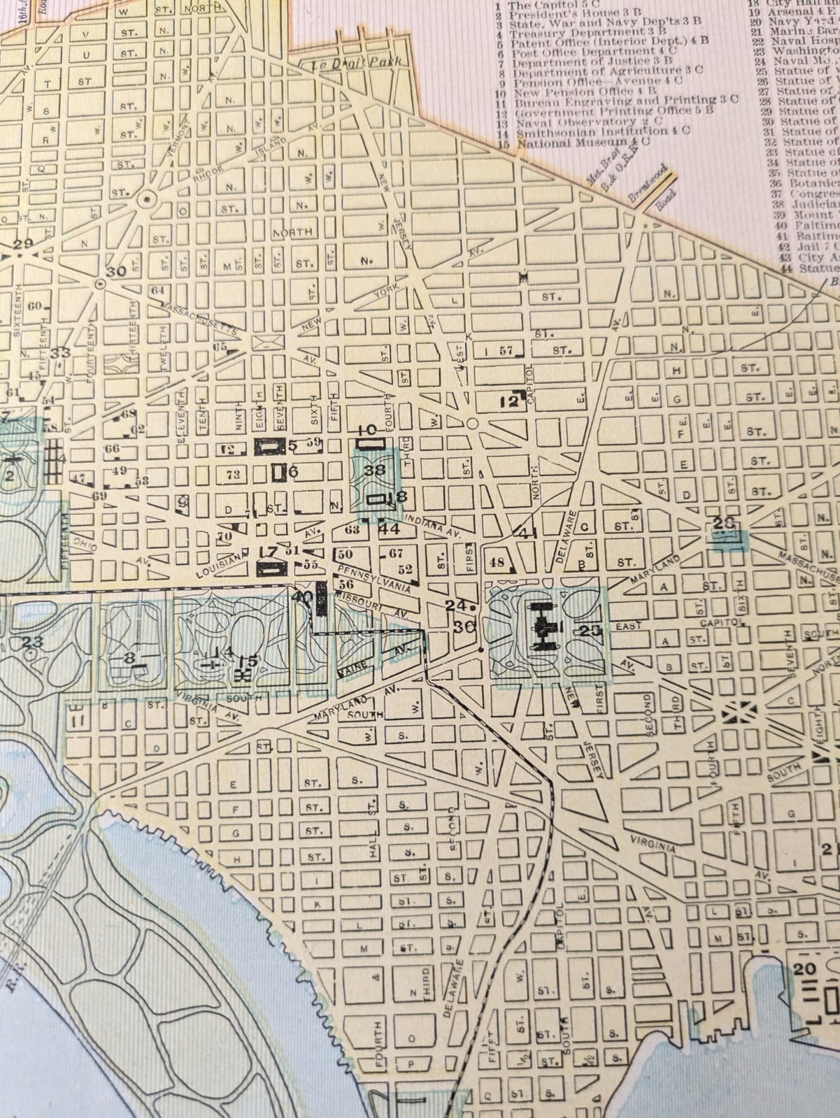 Original 1895 Washington DC & Philadelphia US Map Hand Colored 14.25″ x 10.5″