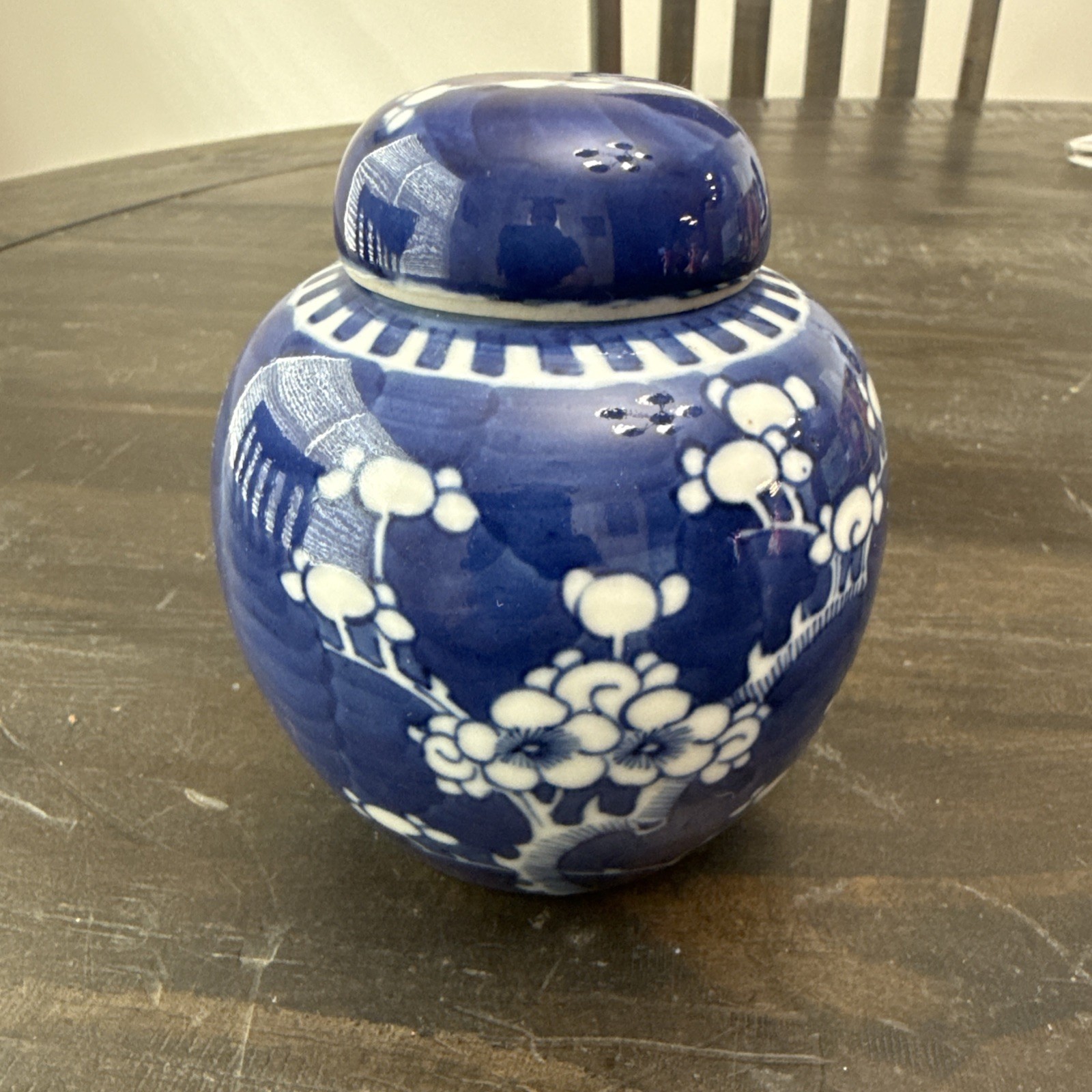 Vintage Blue & White Prunus Cherry Blossom Ginger Jar with Lid, Chen Shin CO.
