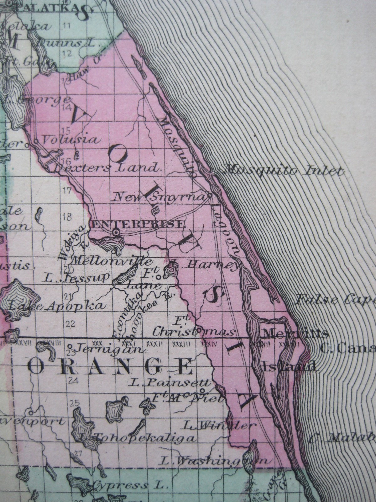 Original Color 1863 Johnson FLORIDA Map Military Trails Forts & Only 37 Counties
