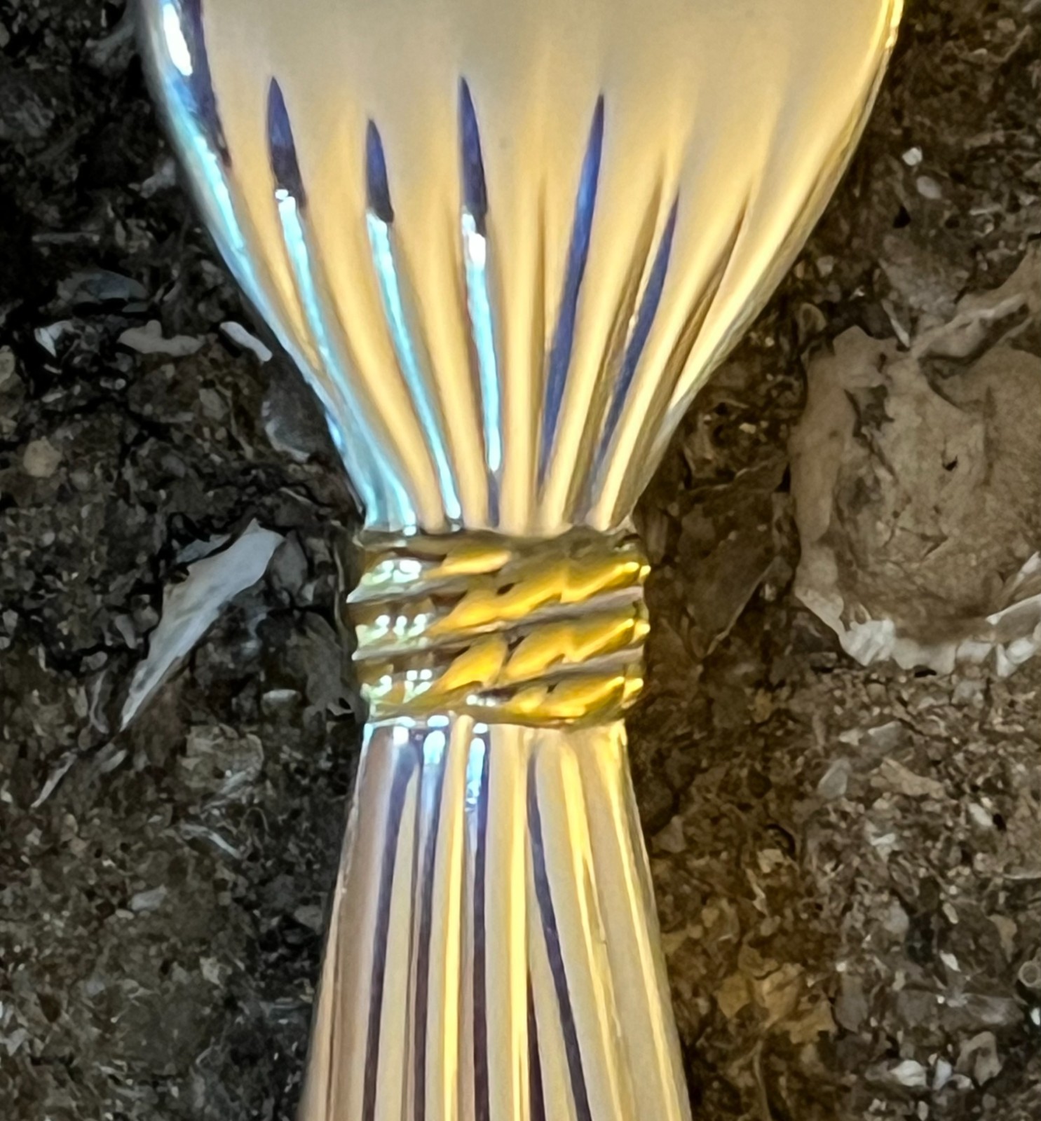 Hermes Moisson Pattern Dinner Fork Silverplate & Goldplate Beautiful Vintage