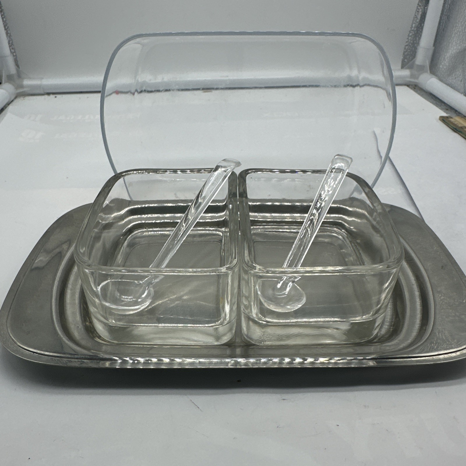 Wagenfeld WMF Design Jelly Container with Pressed Glass Inserts and Spoon 50s